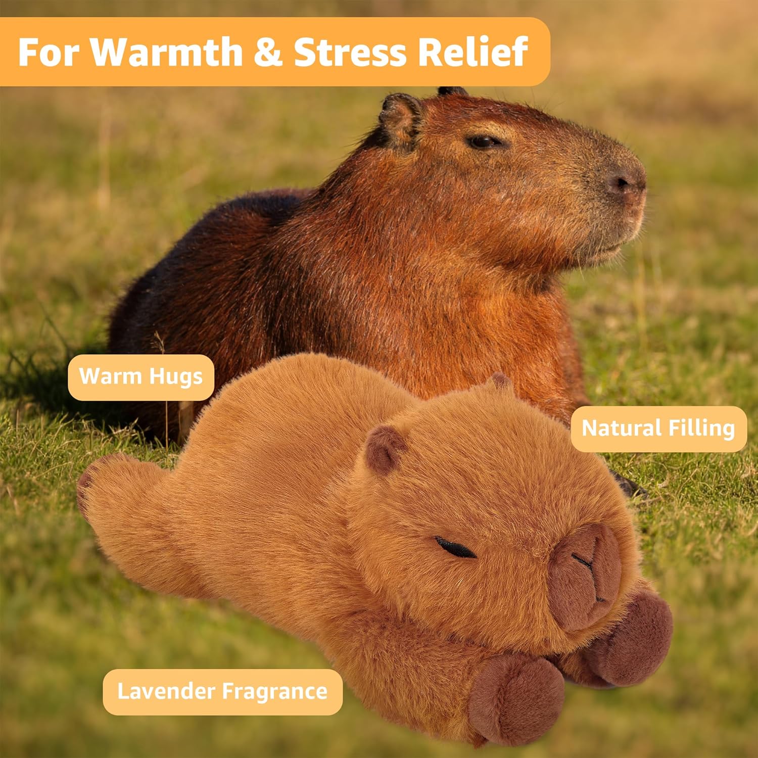 Onsoyours Original Capybara Microwavable Stuffed Animal, Heatable Lavender Scented Capybara Plush for Warmth & Stress Relief - Comfort Plushies Toys for Kids & Adults - Image 2