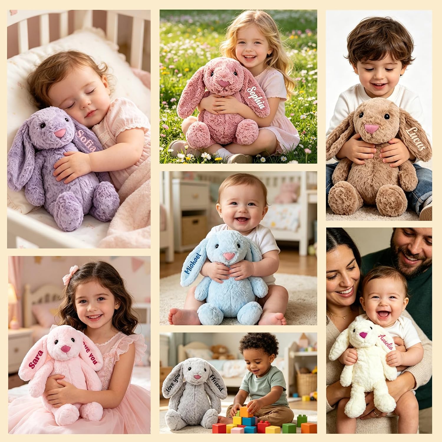 Easter Personalized Baby Gifts, Bunny Stuffed Animal for Babies with Embroidered Child's Name, Handmade Custom Plush Rabbit Toy for Girl Boy, Customized Cute Baby Gift for Newborn Kids - Image 2