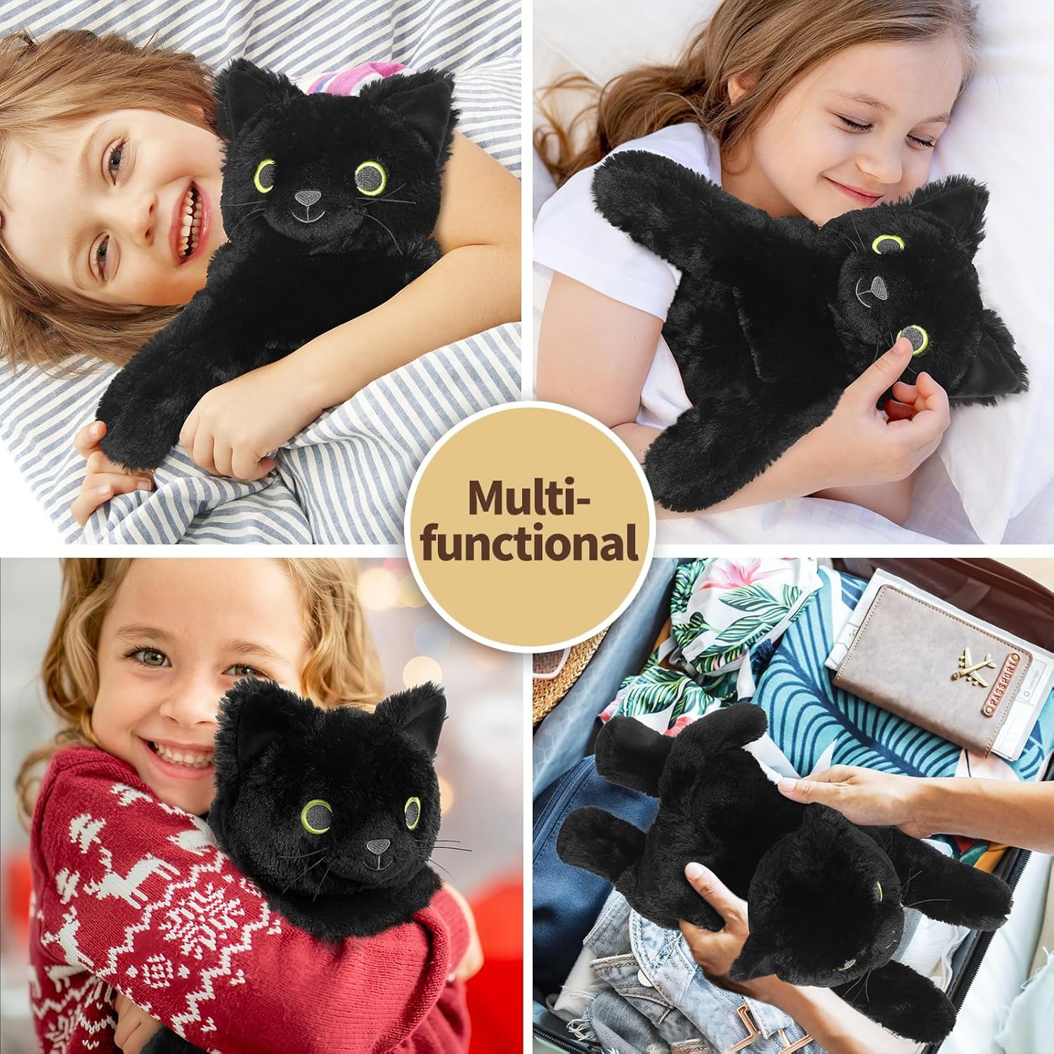 Black Cat Stuffed Animals, Microwavable Stuffed Animal Adorable Fluffy Cat Plush for Warmth & Comfort, Heatable Coolable Lavender Scent Cat Toy, Cute Soft Plushies Cat Gifts for Kids Boy Girls & Adult - Image 6