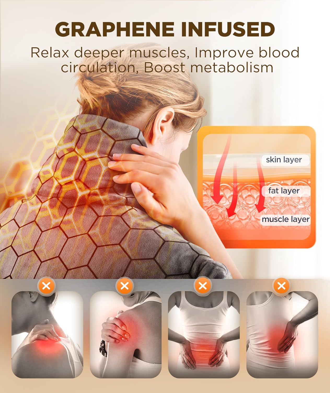 Graphene-Infused Heating Pad 3X Deeper Pain Relief, Weighted Instant Heating Pads for Neck and Shoulders, Heated Wrap w/ 6 Heat Options 4 Auto-Off Timer, Gifts for Mom Women Christmas Birthday - Image 3