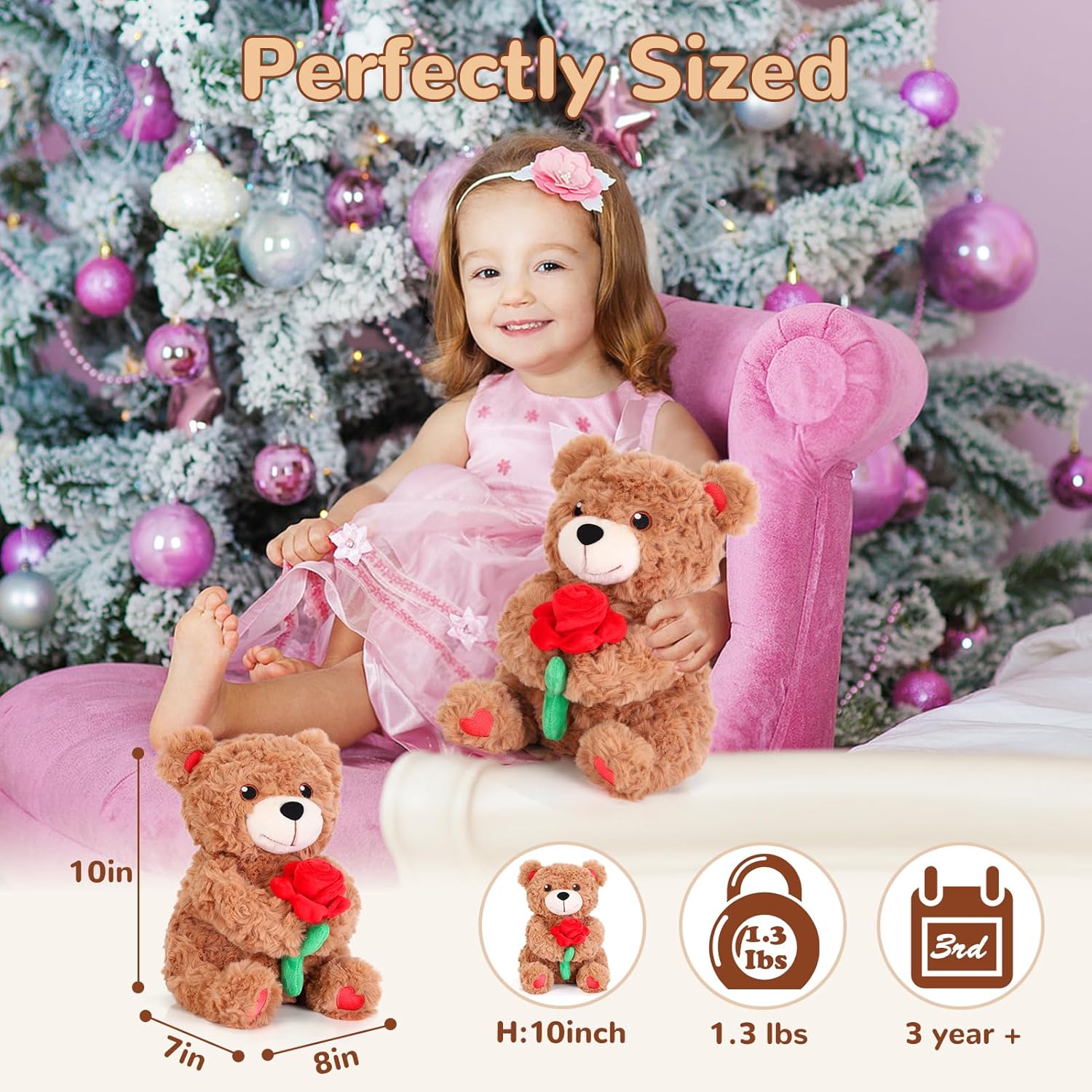 for mom -Soft Stuffed Teddy Bear, Grandma & Her, Weighted Teddy Bear Stuffed Animal with Rose(1.3 lbs), Mother's Day & Birthday & Thanksgiving - Image 5