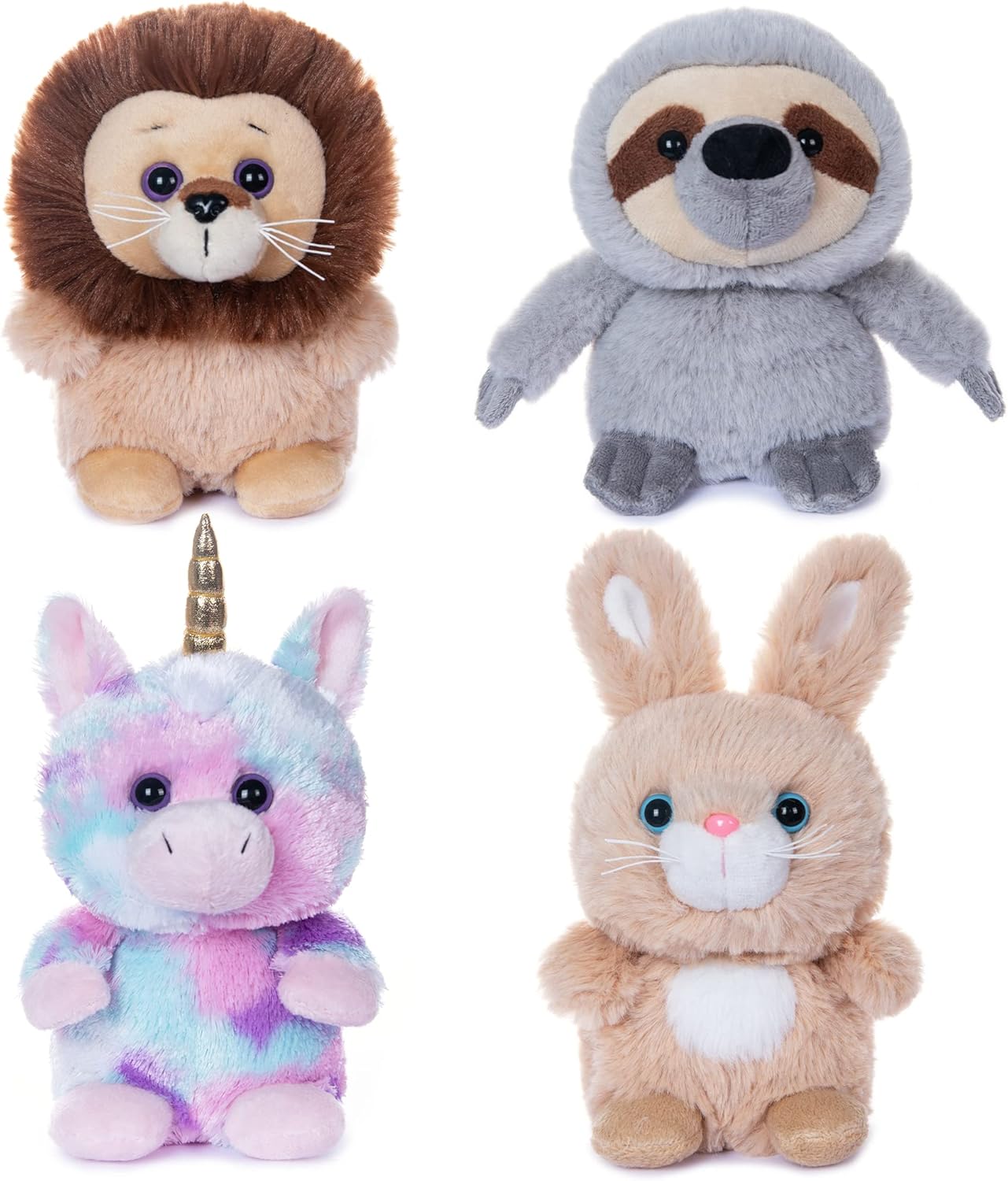 My OLi 4-Pack 5" Fairy Tale Stuffed Animals - Unicorn, Lion, Rabbit & Sloth Plush Toy Set for Babies, Toddlers, Kids Girls & Boys