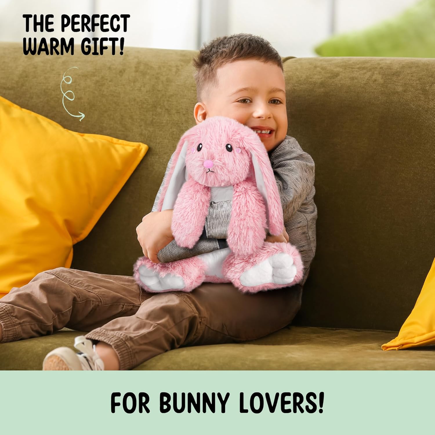 Bunny Microwavable Stuffed Animal – 1.5 lb Unscented Heating Pad Plush, Soft Cozy Bunny Toy for Relaxation and Comfort, Gift for Women, Girls, Adults & Kids by Happy Fuel, Pink - Image 4