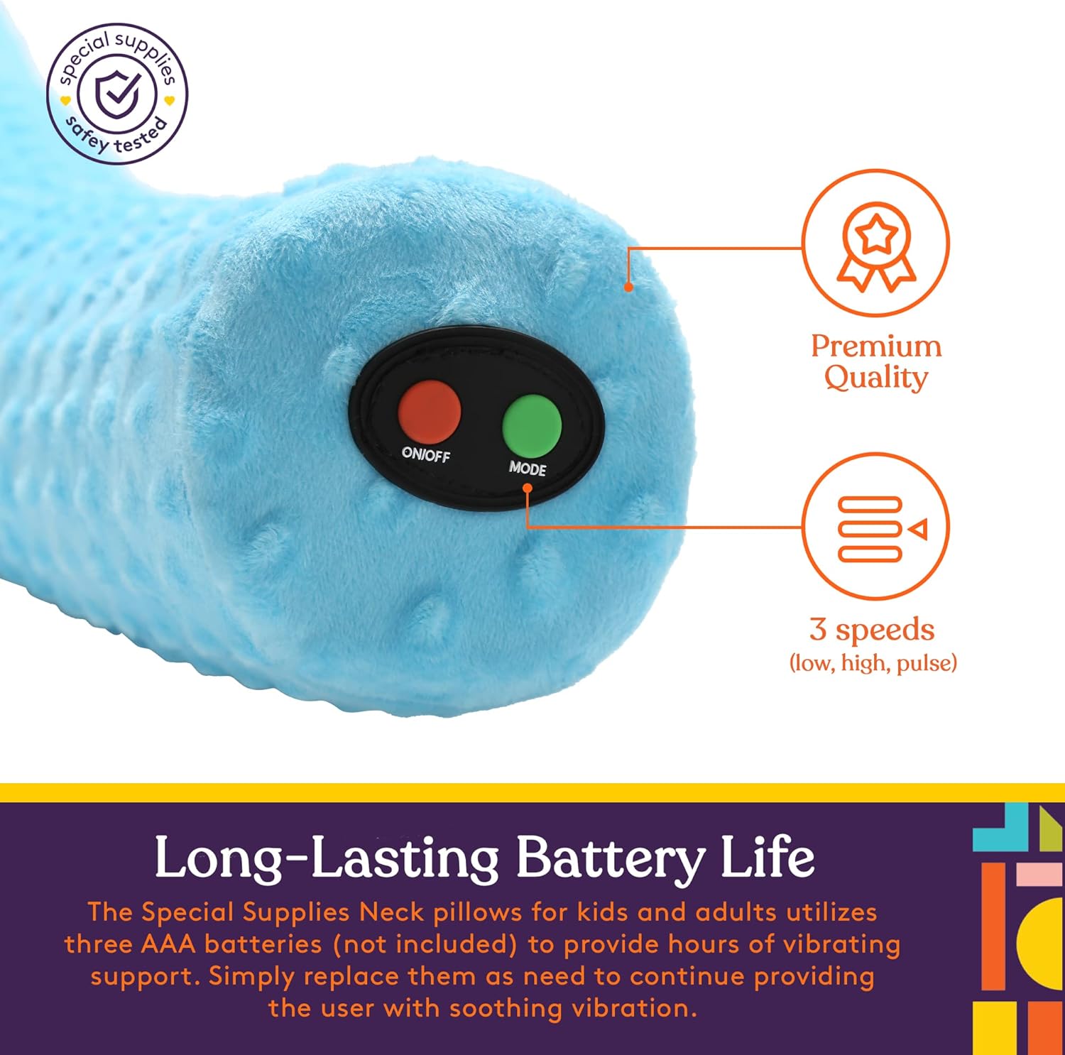 Special Supplies Sensory Vibrating Neck Pillow for Kids and Adults Plush Velvet Soft Cover with Textured Therapy Stimulation, Mind and Body Calming Relaxation - Blue - Image 5