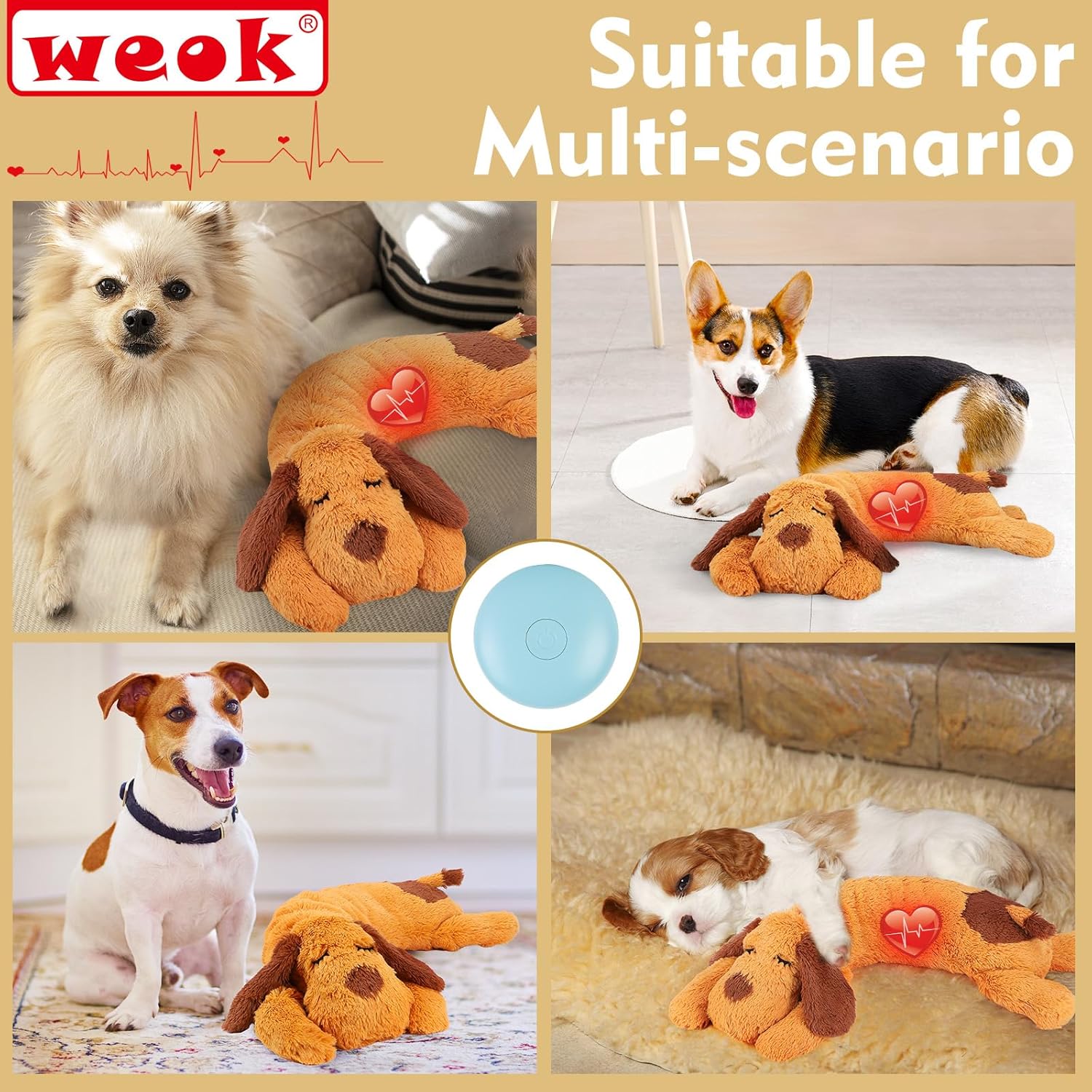 WEOK Heartbeat Puppy Toy, Comfort Cuddler Pillow, Dog Anxiety Relief Calming Aid,Heartbeat Stuffed Toy for Dogs,Puppy Heartbeat Toy Sleep Aid,Dog Heartbeat Toy for Pet - Image 2