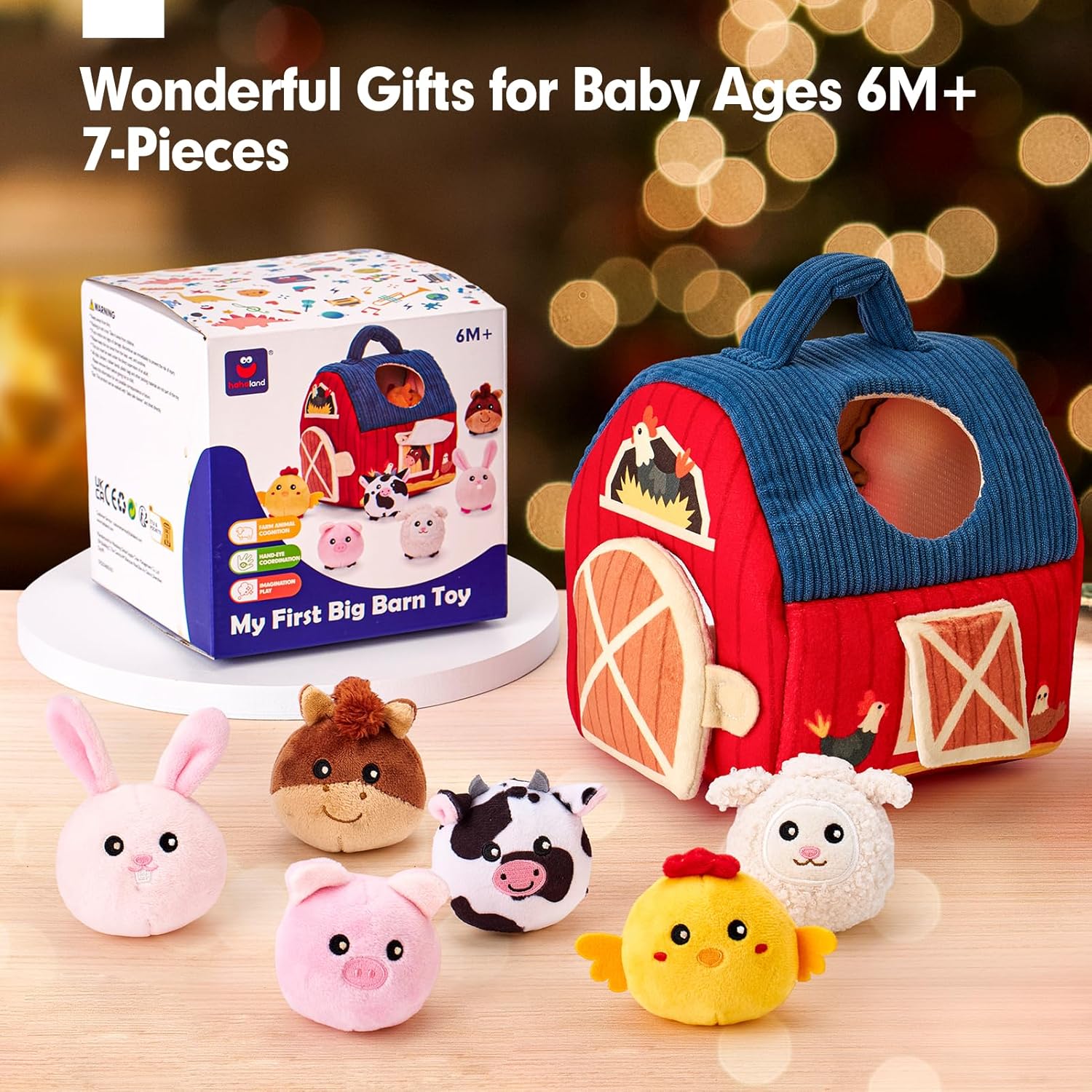hahaland Baby Toys 6-12 Months - Surprise Barn Stuffed Farm Animals, Rattle, Crinkle, Mirror, Montessori Toys for 6 Month Old Sensory Balls 1-3, Baby Boy Gifts, Farm Plush Toys for Babies Travel Toy - Image 7