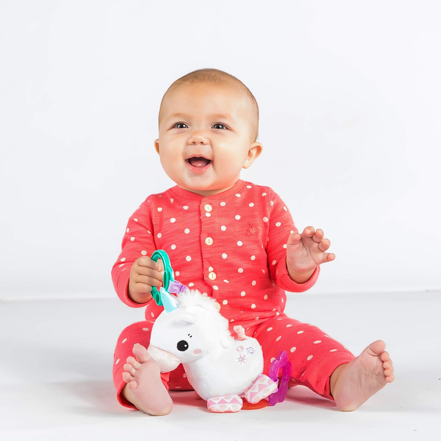 Bright Starts Unicorn Sparkle & Shine Plush Take-Along Stroller or Carrier Toy, Ages 0 Month+, Pink - Image 5