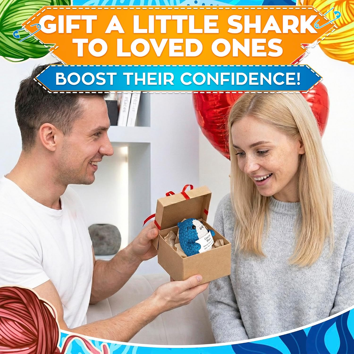 Crochet Shark Plushie – Shark Stuffed Animal with Message Card, Soft Yarn 2.8" – Cute Fathers Day Stuffed Animal, Small Gift for Desk, Basket Filler for Friends, Coworkers & Reminder for Daily Smiles - Image 6