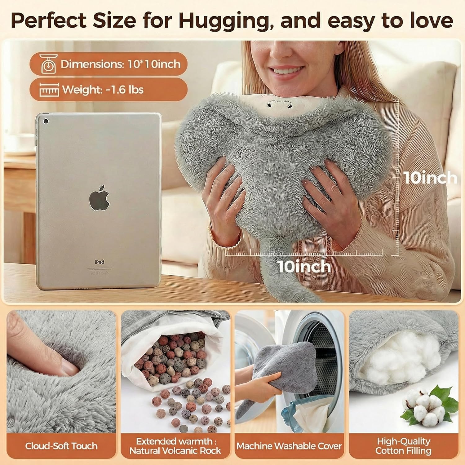 Mewaii Stingray Microwavable Unscented 1.6lbs Volcanic Rock Heating Pad 50-Minute Lasting Warmth Perfect Fit Heatable Stuffed Animals Plush for Period Cramps Menstruation Gifts for Girls Women - Image 6