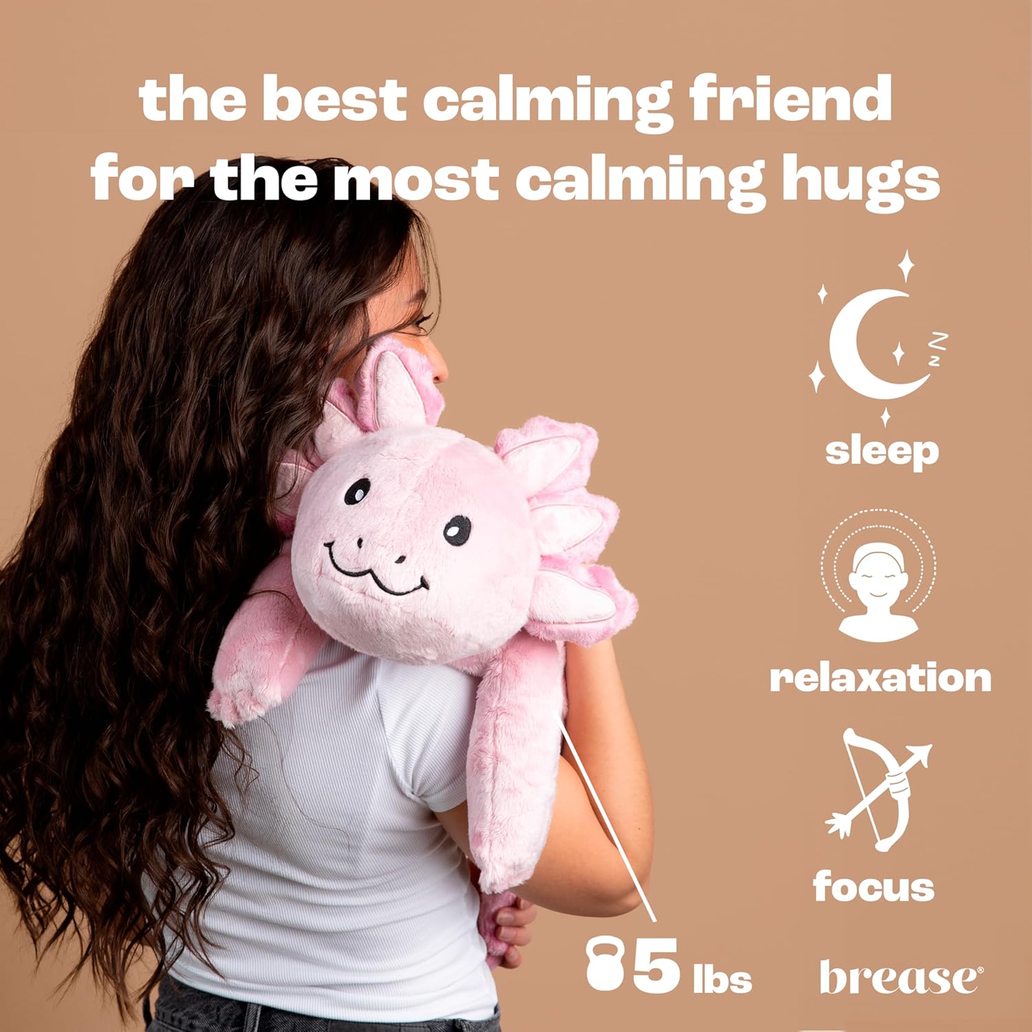 Brease 5 lb Unscented Weighted Pink Axolotl Dragon Stuffed Animal - Soft, Large Plush Toy for Comfort, Calm & Relaxation, Ideal Huggable Companion for Kids & Adults, Perfect Heavy Plushie for All Ages - Image 3