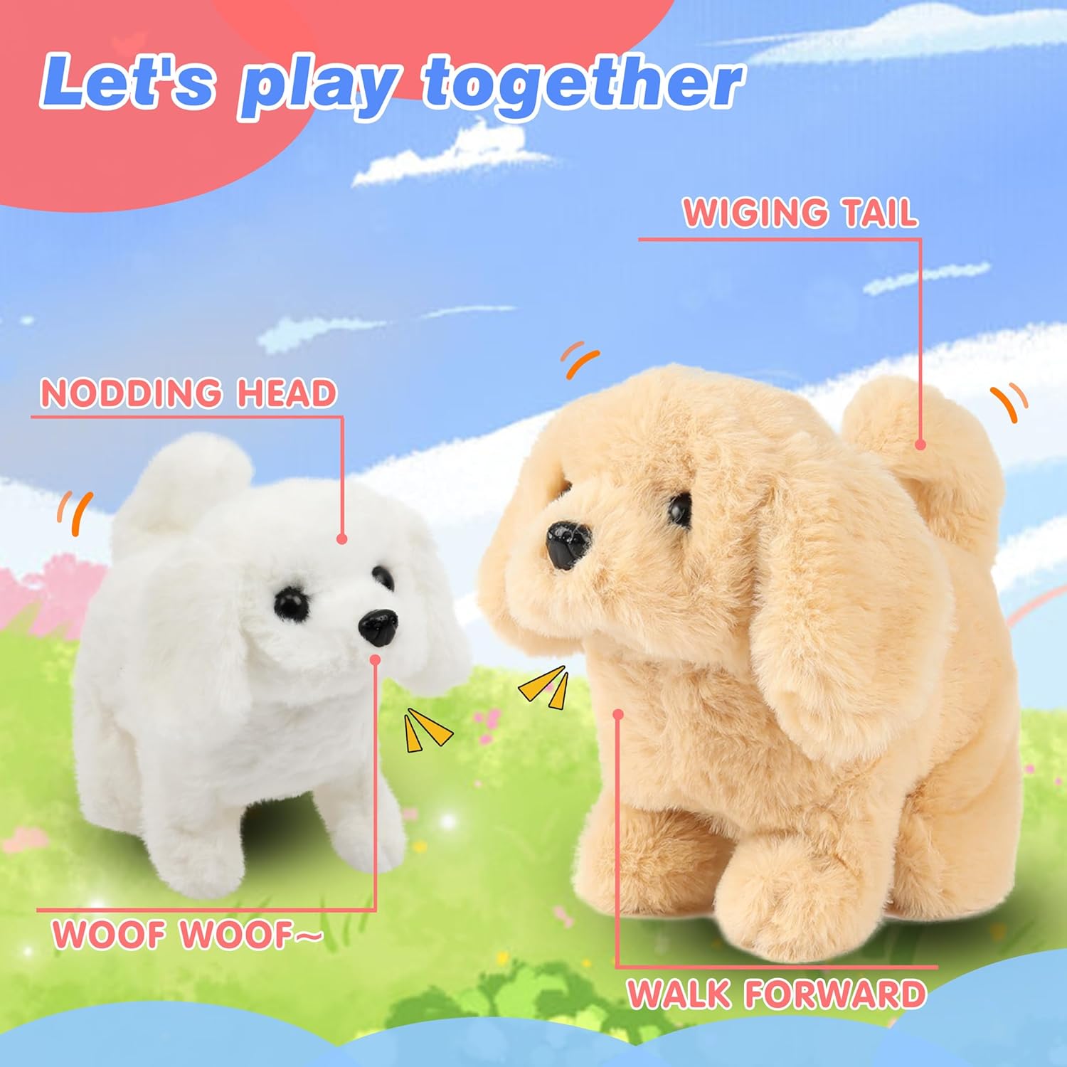 Hopearl Walking Dog Golden Retriever Interactive Electronic Pet Plush Toy Puppy Woof and Moving Animated Nodding Head Gifts for Toddlers Birthday, Brown, 7'' - Image 4