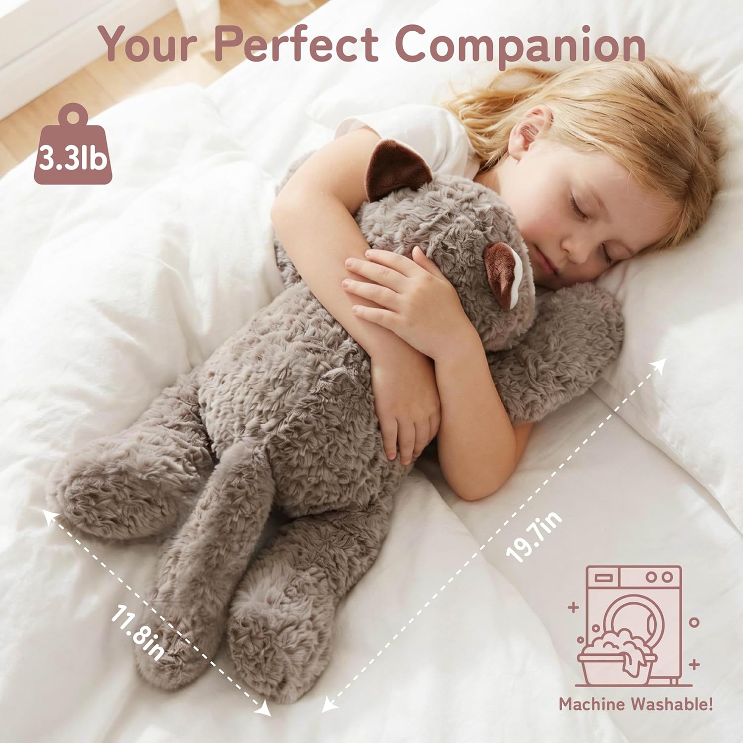 Niuniu Daddy Raccoon Weighted Stuffed Animals for Kids & Adults, 20" | 3.3lb Large Weighted Plushies Pillow for Sleeping and Calming, Cute Lying Plush Toy Huggable Gift for Everyday Comfort - Image 6