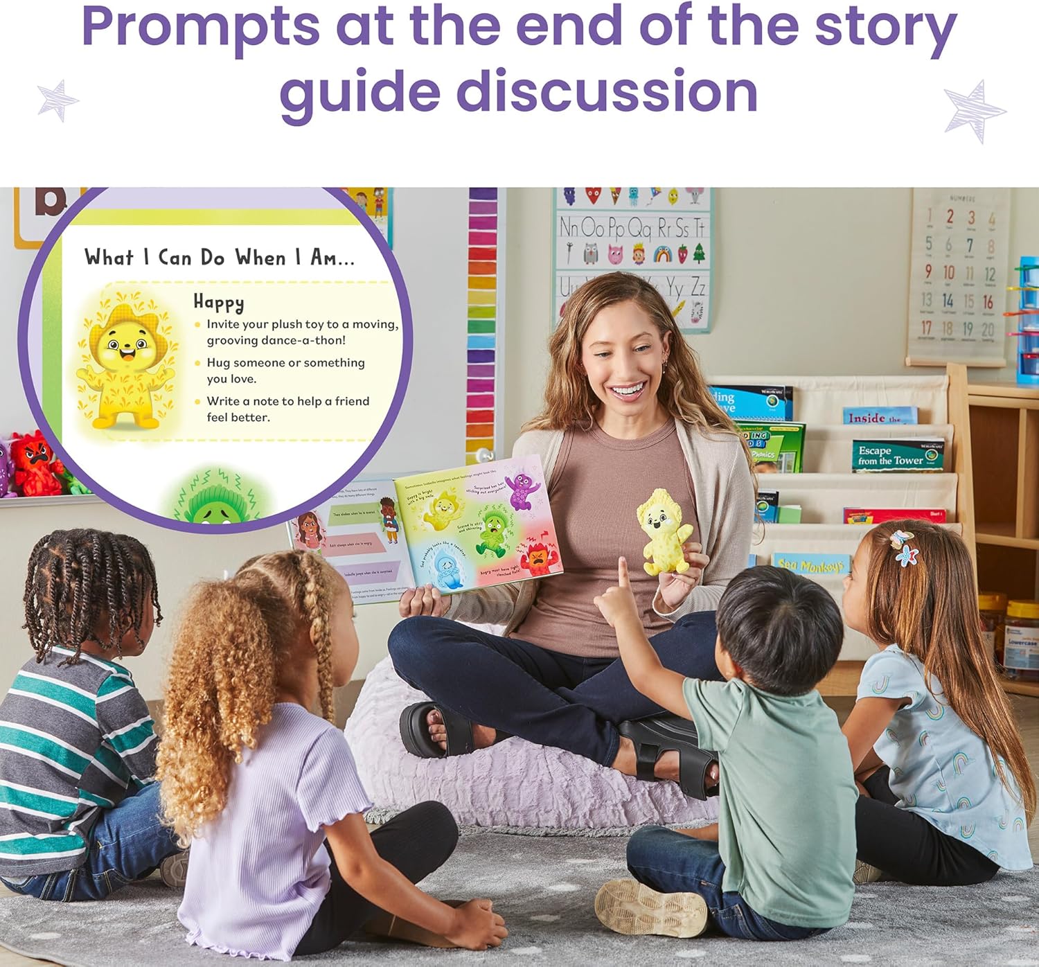 hand2mind Feelings Family Introductory Storybook and Plush Set, Toddler Emotions Books, Calm Down Corner Supplies, Social Emotional Learning, Preschool Classroom Must Haves, Emotions Toys - Image 5