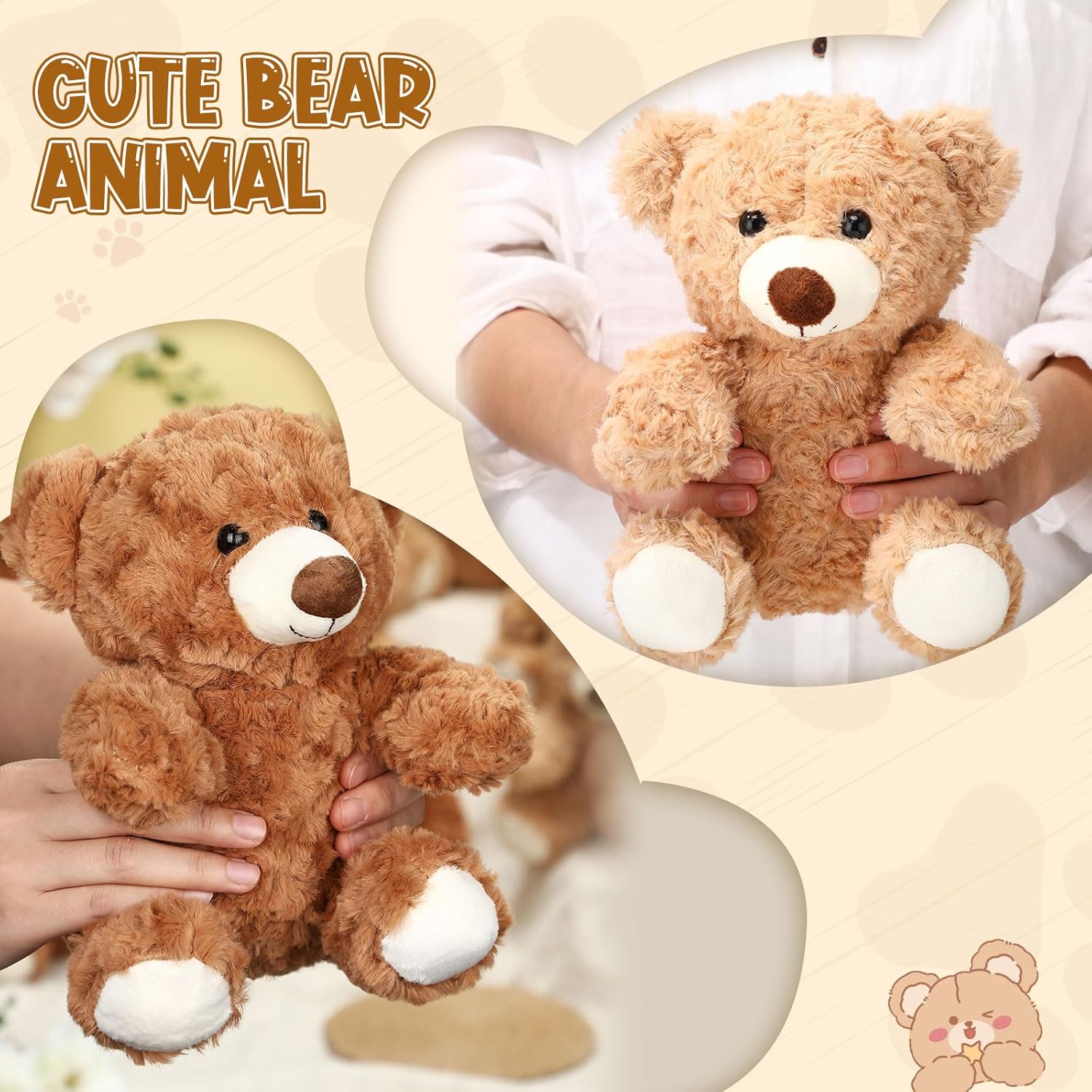 Jenaai 8 Pcs Bears Bulk 10'' Bear Stuffed Animal Baby Shower Decorations Small Stuffed Plush Toys Gifts for Girls Boys Kids Children School Classroom Adult Party Favor (Classic,Light Brown,Dark Brown) - Image 4