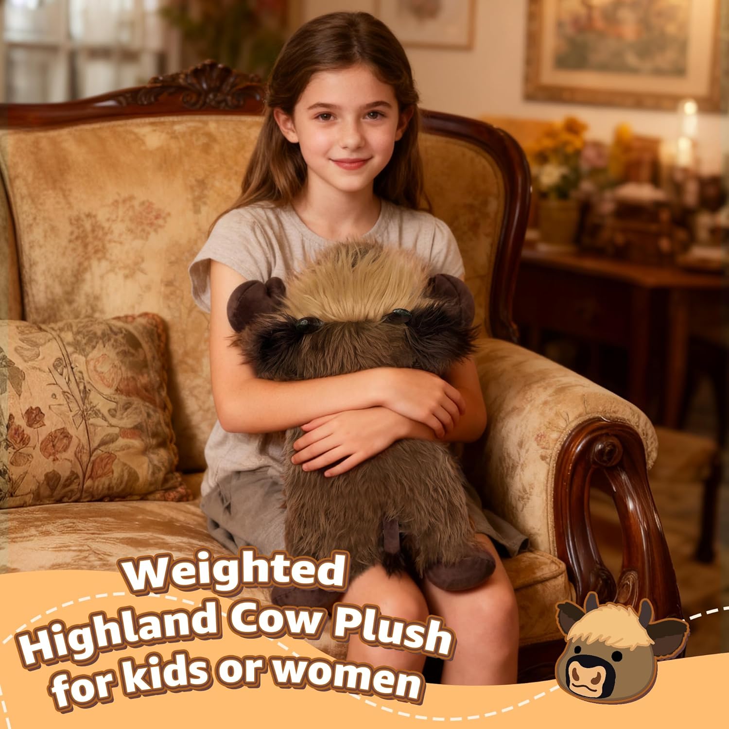 Onsoyours Original Weighted & Heatable Highland Cow Stuffed Animals, Microwavable Plushies for Stress Relief - 20 inch Large Comfort Soft Plush Toys for Kids & Adults - Image 4