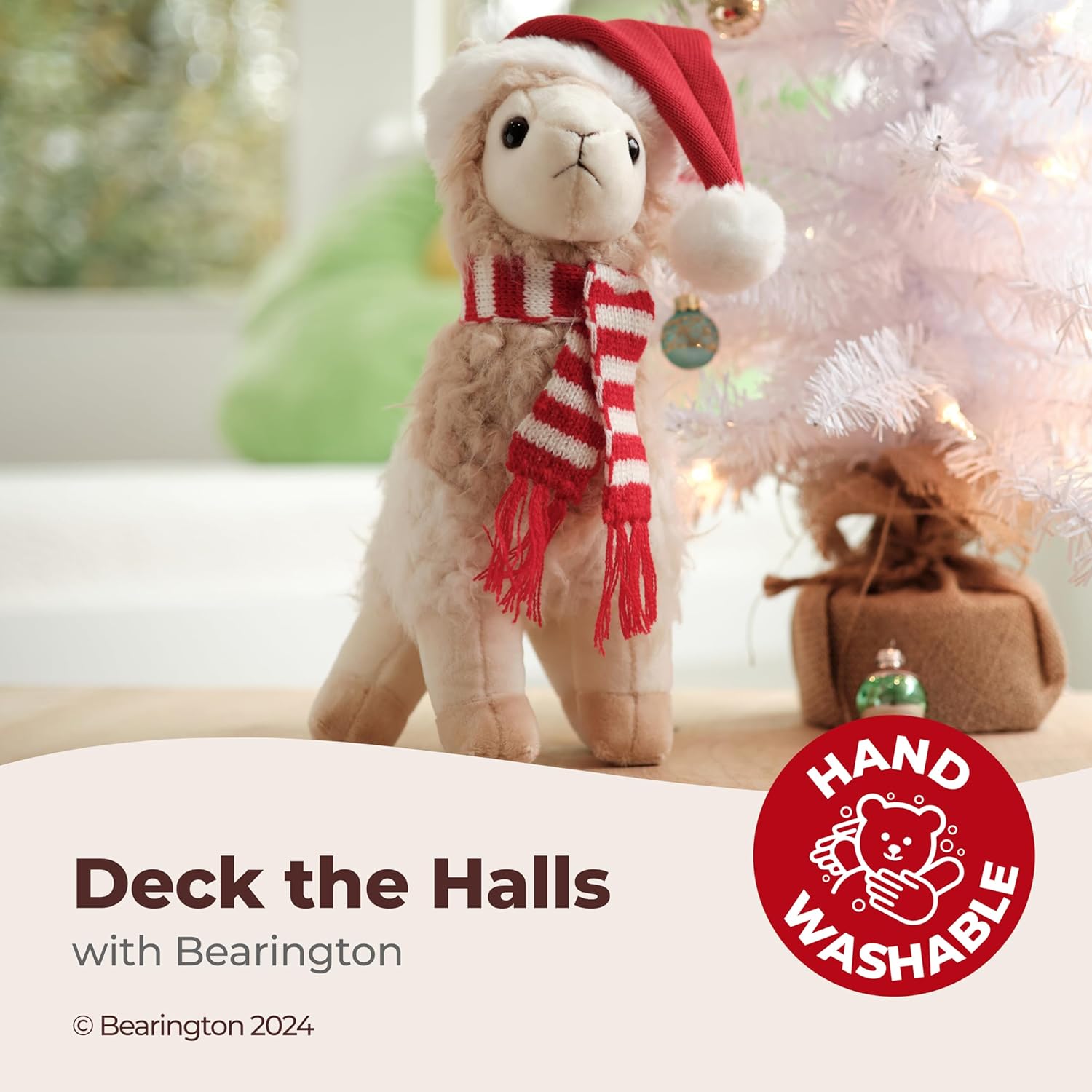Bearington Holly Christmas Llama Stuffed Animal Plushie - 10" Soft Fur, Floppy Body Holiday Stuffed Animals with Santa Hat and Scarf - Cuddly Llama Plush Toy for Kids and Animal Lovers - Image 3