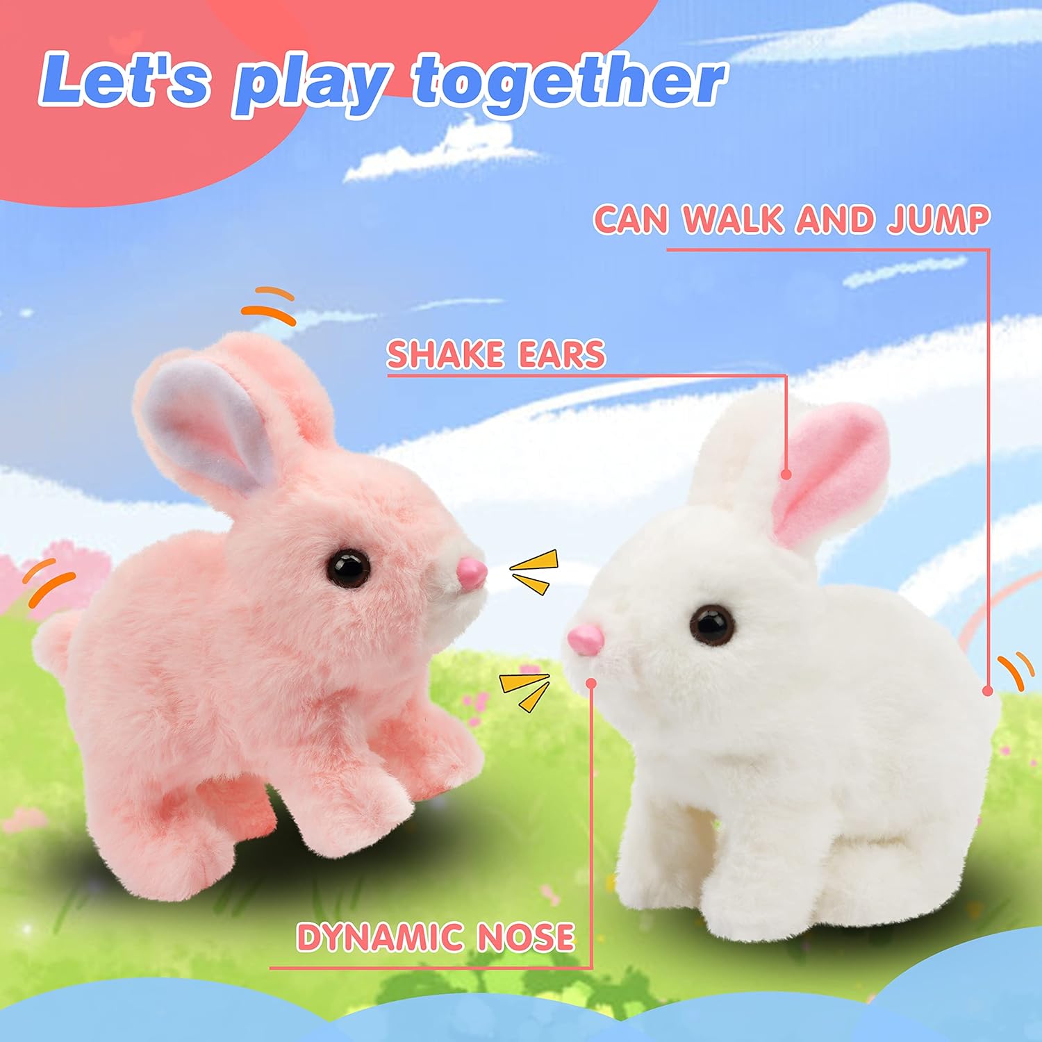 Hopearl Hopping Rabbit Interactive Electronic Pet Plush Bunny Toy with Sounds and Movements Animated Walking Wiggle Ears Twitch Nose Gift for Toddlers Birthday, White, 7'' - Image 4