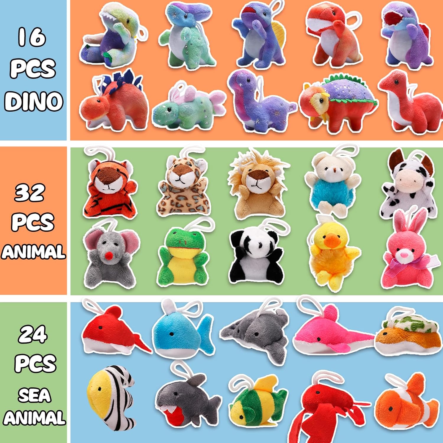 72 Pack Mini Stuffed Animal, Assorted Plush Toy (Dinosaur, Zoo, Ocean), Party Favors for Kid, Perfect for Claw Machine Filler, Goody Bag Stuffers, Keychain, Carnival Prizes, Classroom Reward Gift Bulk - Image 2