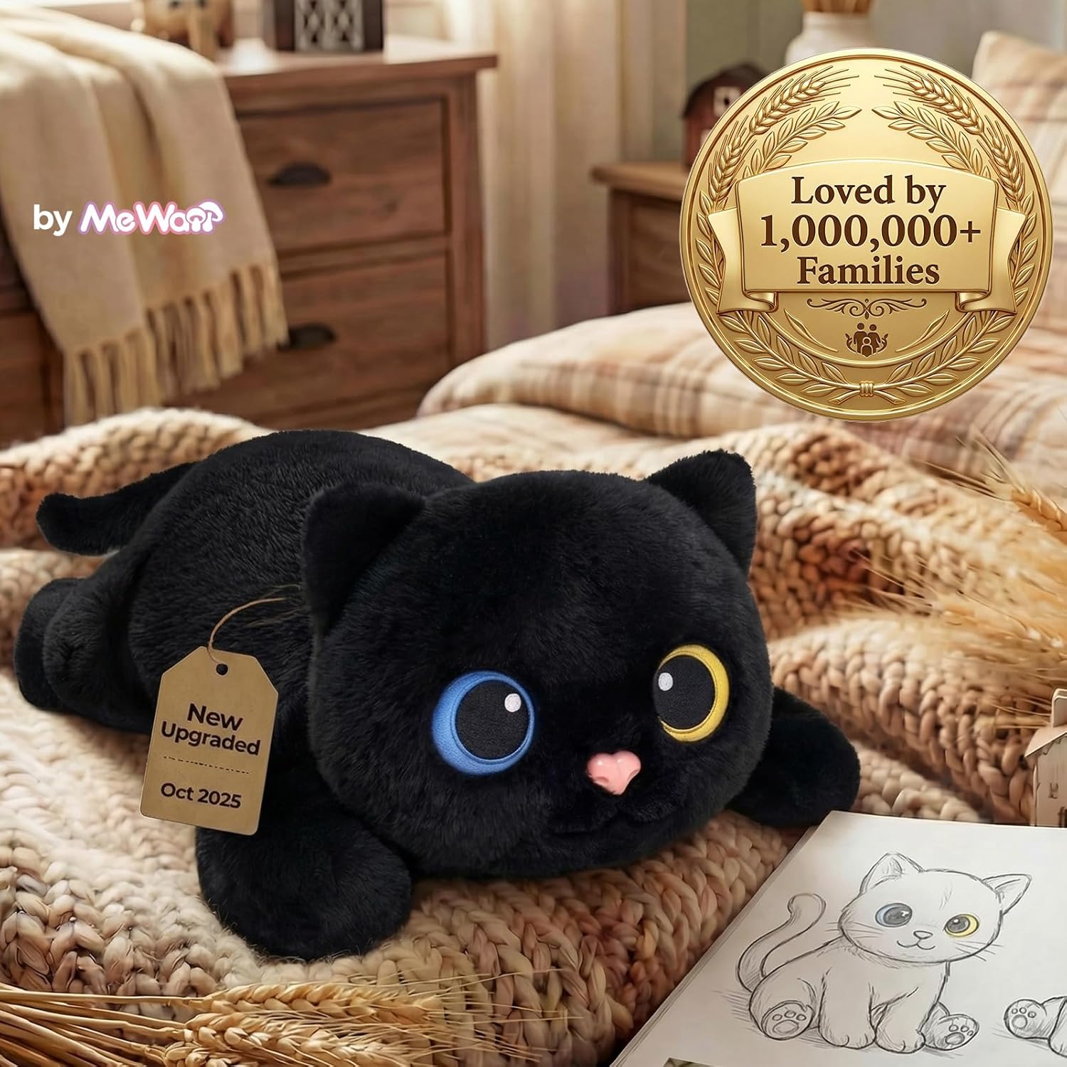 Mewaii Weighted Stuffed Animals 5 lbs Adjustable, Heated & Coolable 23 Inch Plush for Realistic Hug, Microwavable Removable Inner Pad, Cat Gifts for Adults & Kids (Black) - Image 9