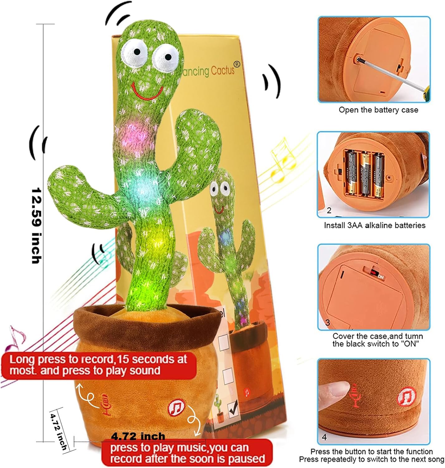 Emoin Talking Cactus Toy, Interactive Toys Dancing Cactus Toy Mimicking Repeating What You Say, Toddler Infant Baby Toys Gifts for 6 7 8 9 10 Month Old Baby Toys for 1 2 3 Year Old Boy Girl - Image 7