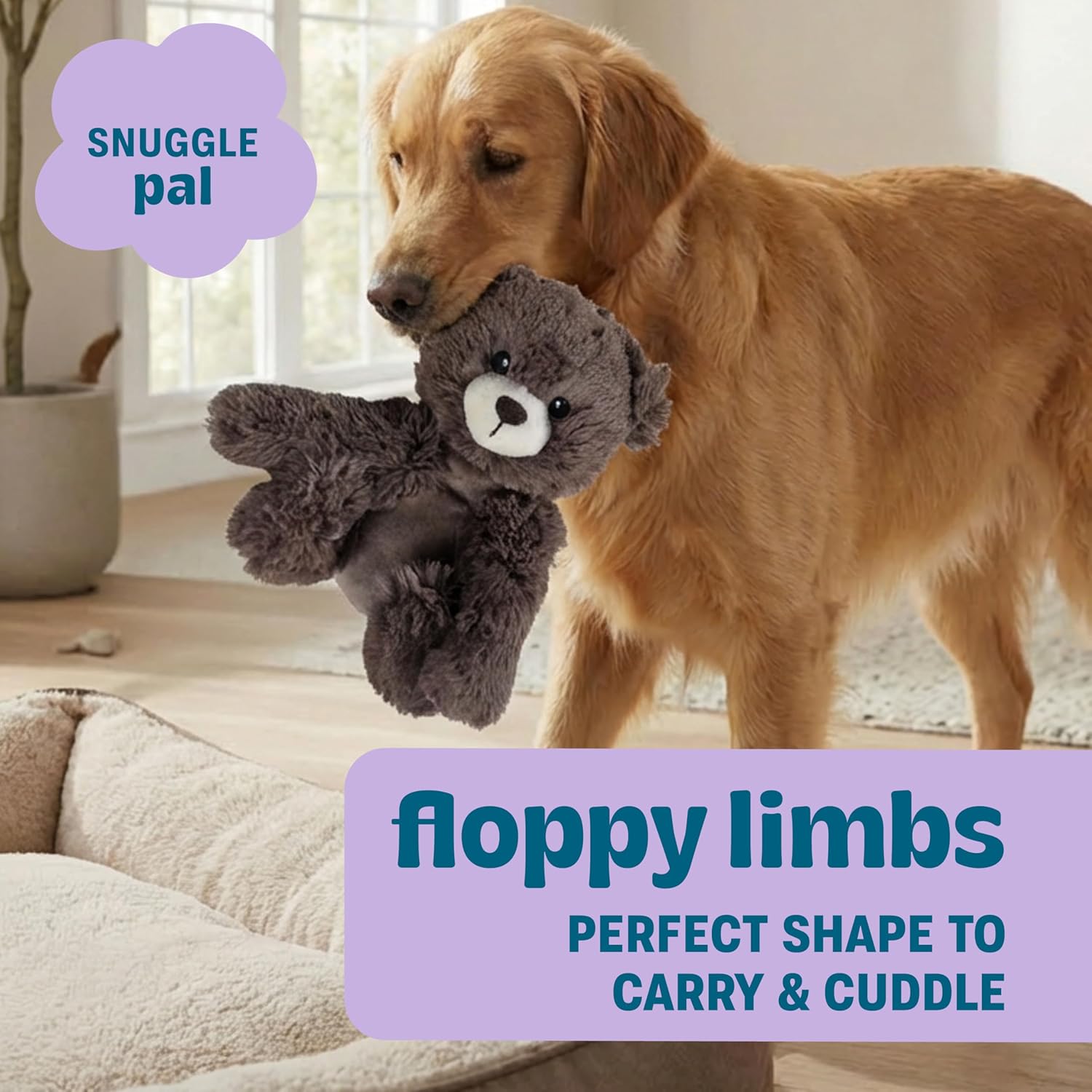 Calming Plush Dog Toy with Squeaker, Ultra-Soft Floppy Cuddle Companion, Lavender Scented, Bear, Large, 11.8” - Image 3