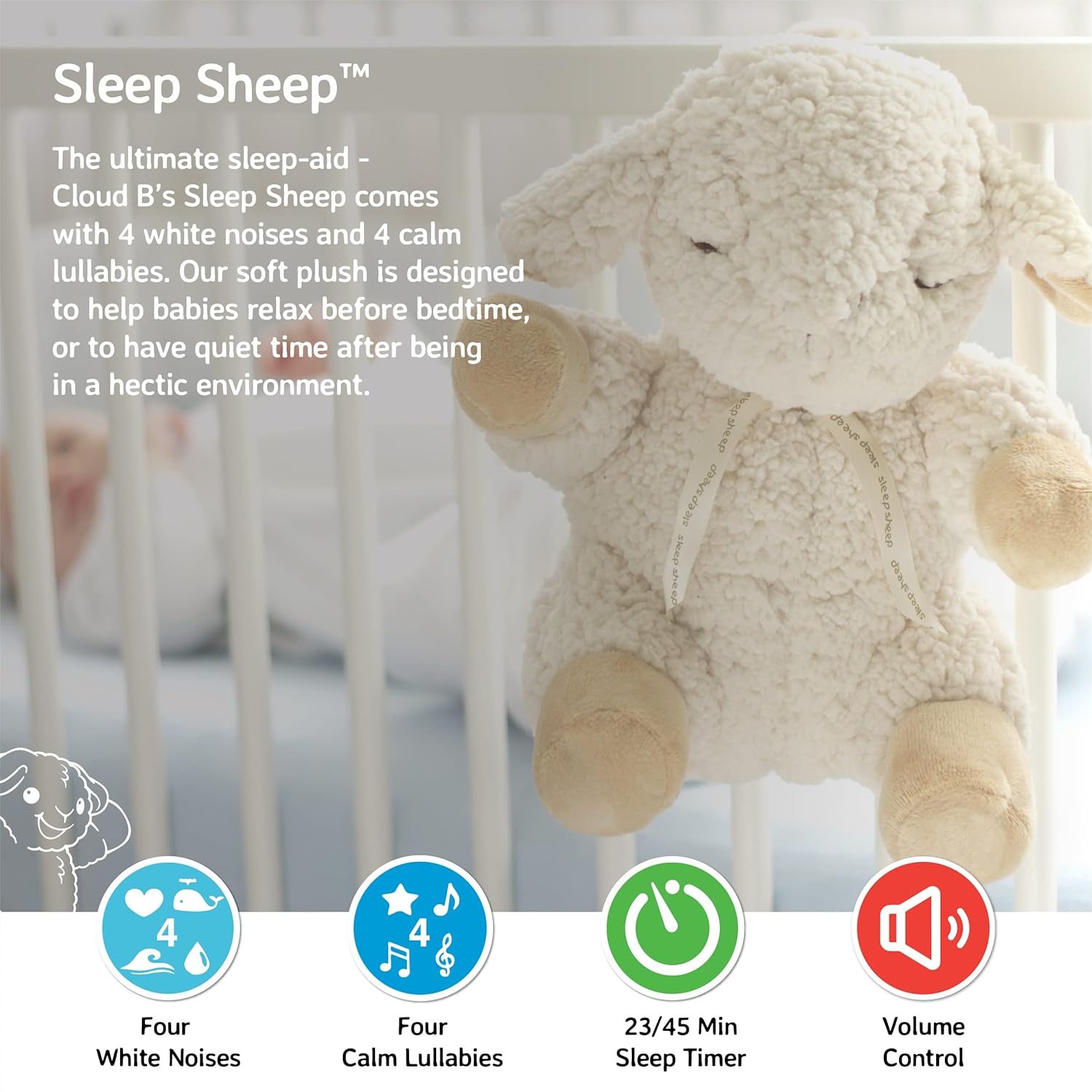 Cloud b Sound Machine with White Noise Soothing Sounds | Cuddly Stuffed Animal | Adjustable Settings and Auto-Shutoff | Sleep Sheep - Image 2