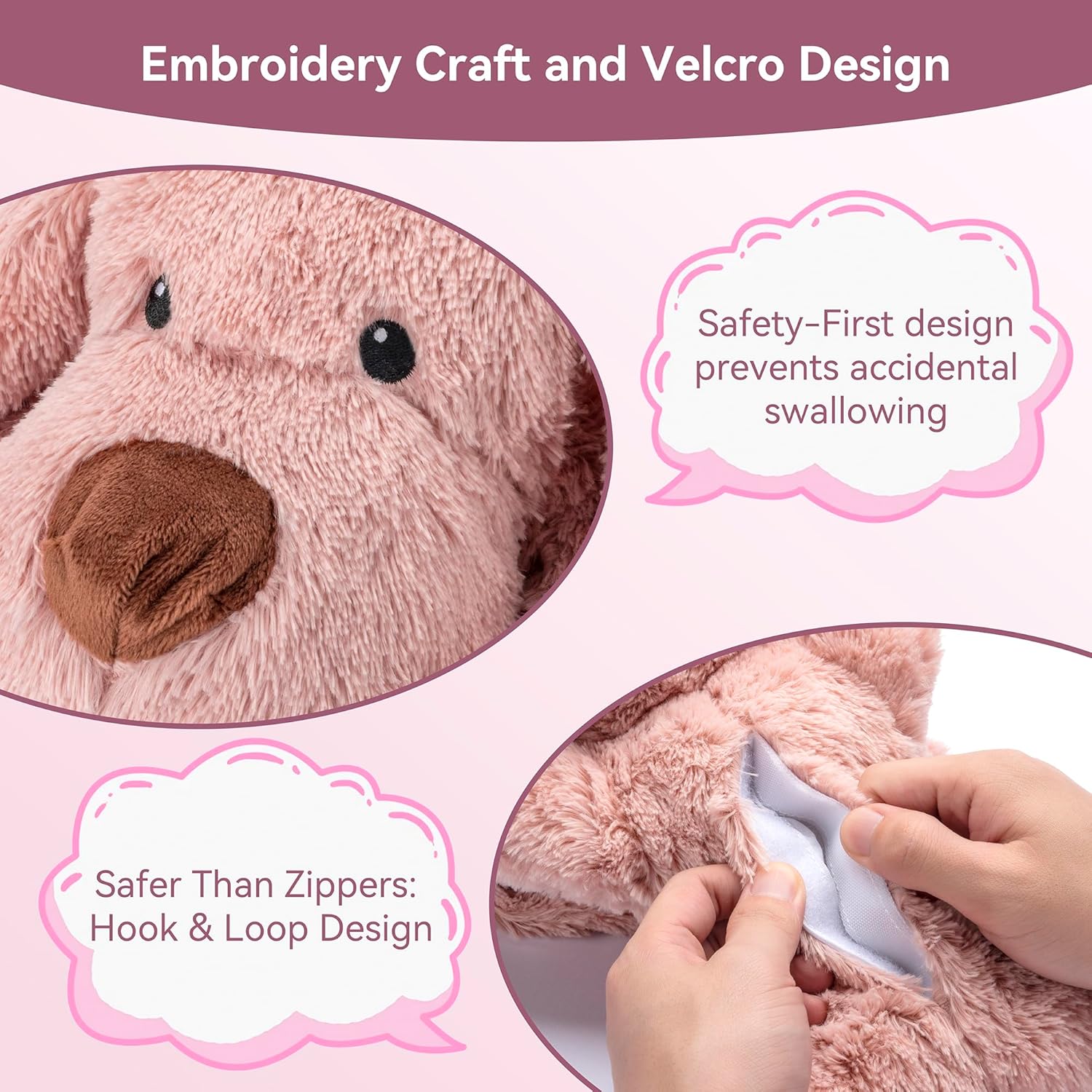 Moropaky Heartbeat Puppy Toy Dog Heartbeat Toy for Anxiety Relief and Calming Aid, Heartbeat Stuffed Animal for Comfort Sleep Aid Crate Training Cuddle, Pink - Image 4