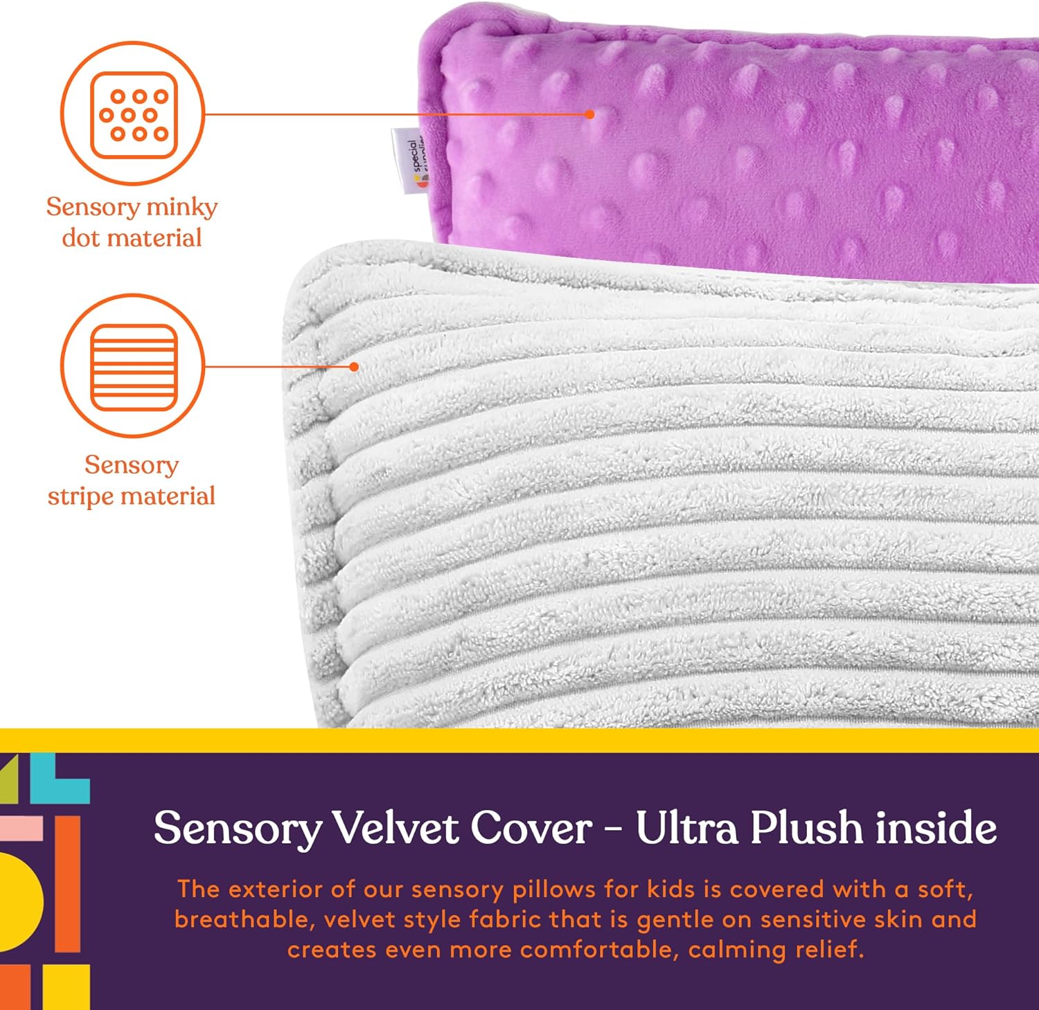Special Supplies Vibrating Pillow Sensory Pressure Activated for Kids and Adults, 12” Plush Minky Soft Cover, Textured Therapy Stimulation Bumps-Vibrations, Music & Voice Recording (Purple) - Image 3