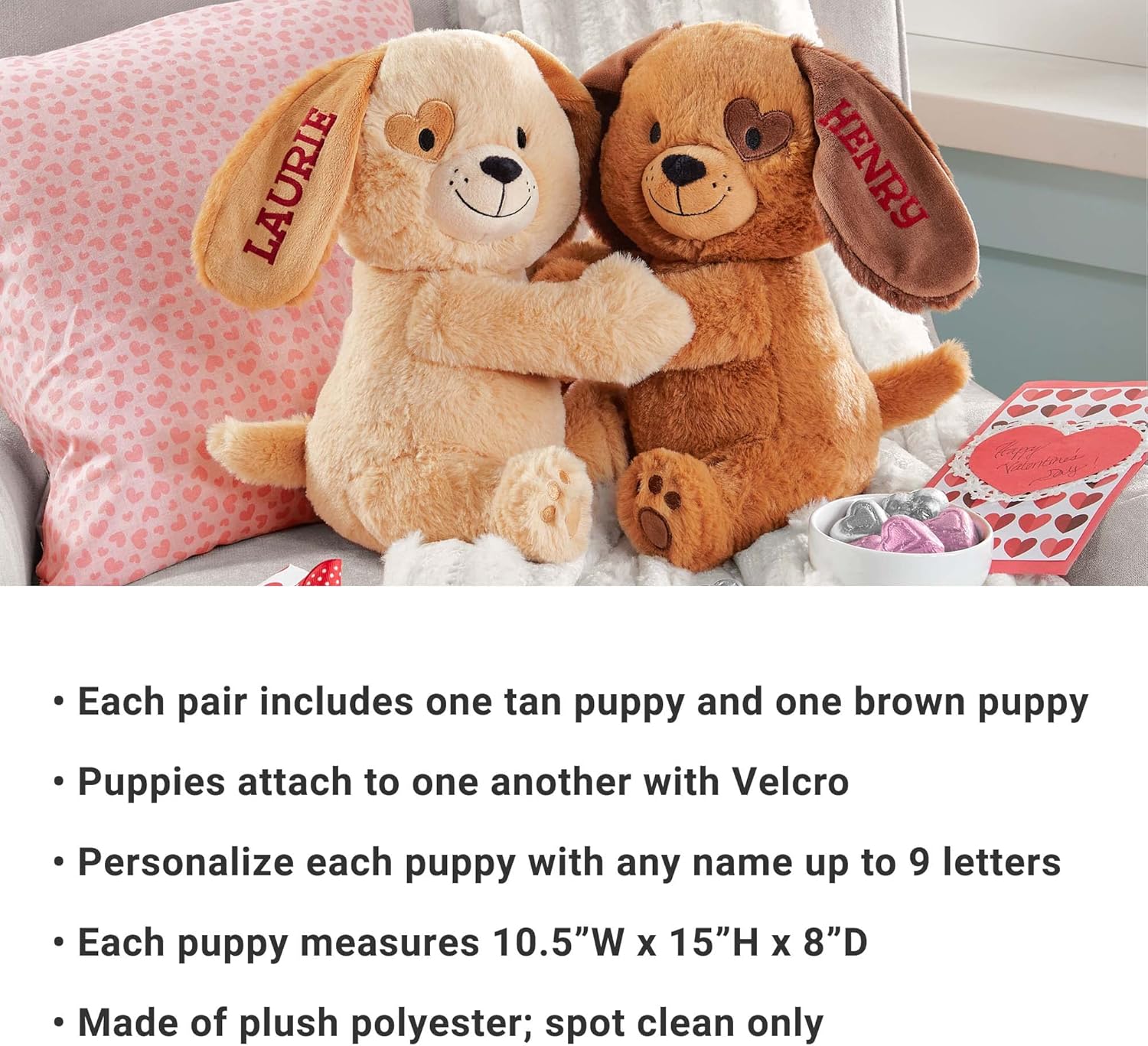 Let's Make Memories Personalized Hugging Plush Puppies - Valentines Day - for Couples or Kids - for Him - for Her - Amor - Te Amo - Puppy Love - Dog Stuffed Animal - Image 6