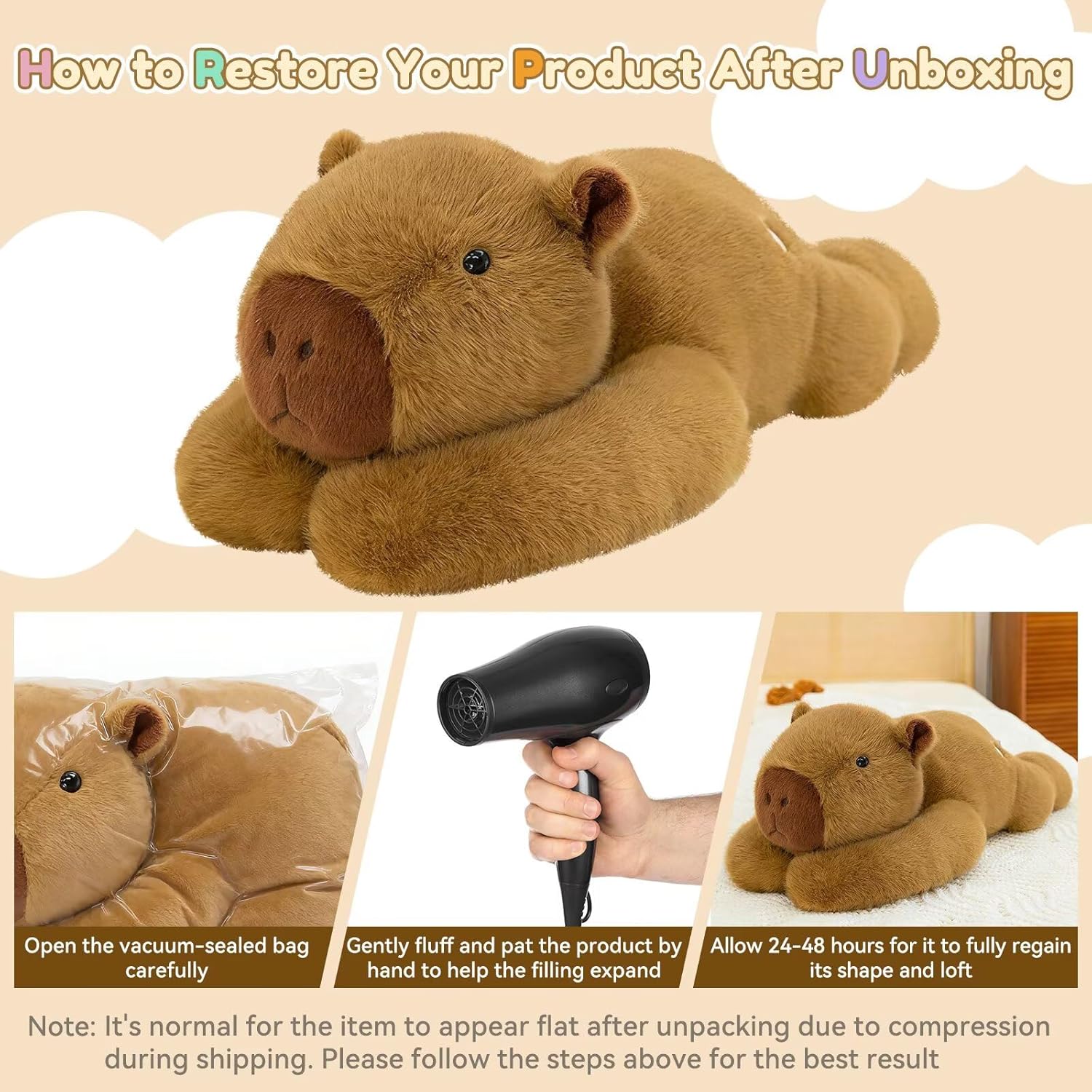 QUIRAI Capibara Plush Weighted Stuffed Animals, Weighted Capibara Stuffed Animal, Plush Pillow for Kids & Adults, Cute Capibaras Plush Toy, Birthday Gift for Relaxing, Bedtime, Comfort 24 Inch 3.3Lb - Image 6