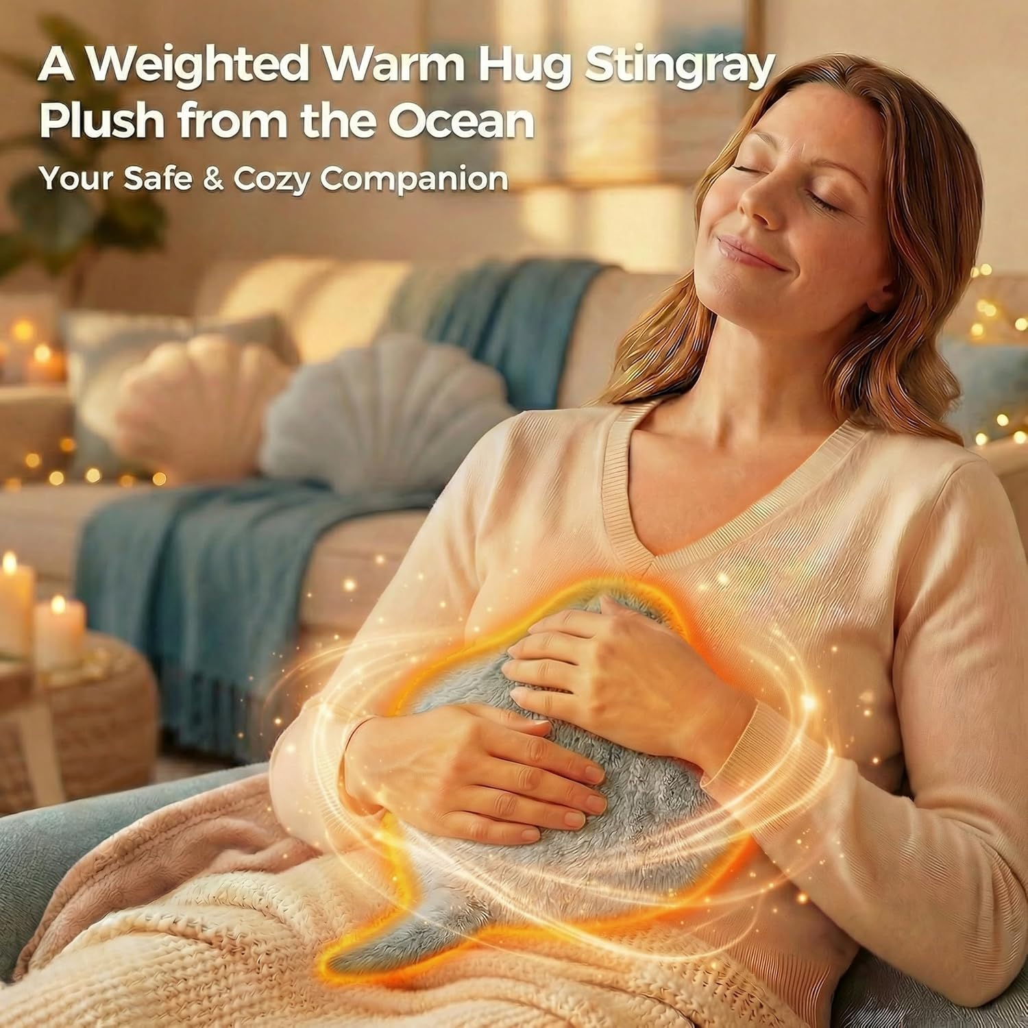 Mewaii Stingray Microwavable Unscented 1.6lbs Volcanic Rock Heating Pad 50-Minute Lasting Warmth Perfect Fit Heatable Stuffed Animals Plush for Period Cramps Menstruation Gifts for Girls Women - Image 2