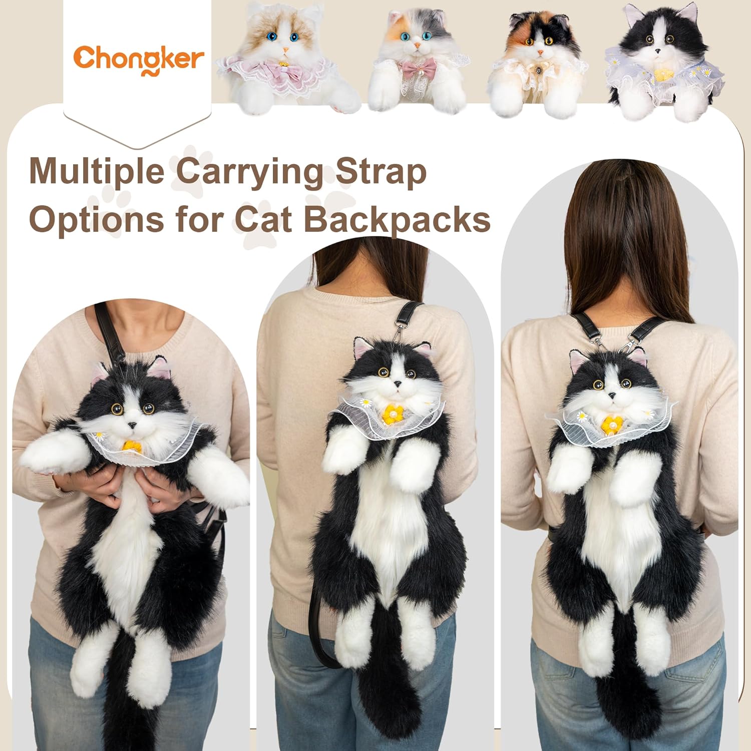 Chongker Stuffed Animals Backpack - Cute Cat plush Backpack Toy, Handcrafted Realistic Cat Shaped Backpack, Heartwarming Surprise Idea, Companionship Stuffed Cat, Large Black Cat - Image 6