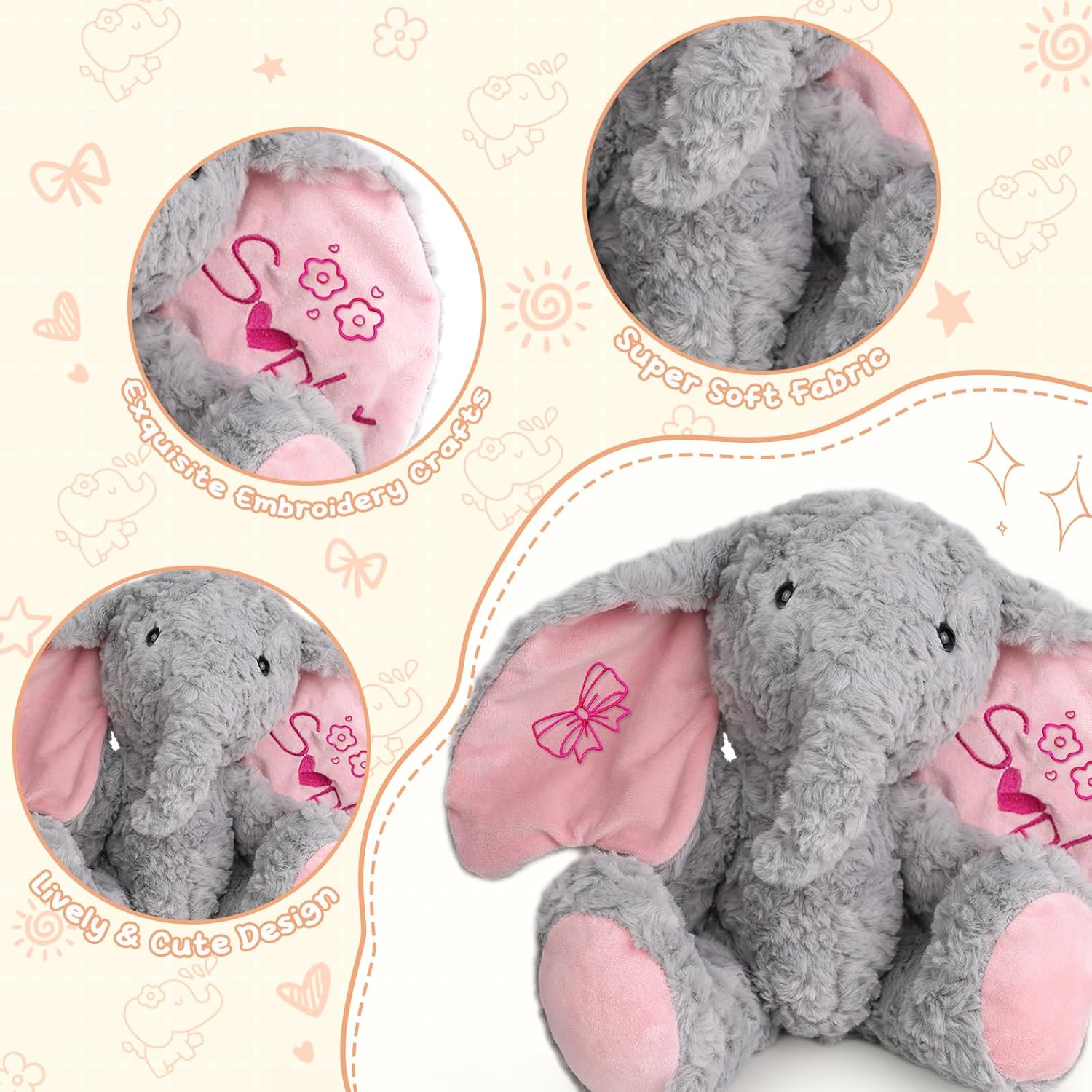 Personalized Elephant Stuffed Animals, Plush Elephant with Embroidered Name & Icon Stuffed Elephants Toys for Babies, Birthday Baby Shower Christmas Boy Girl Newborn Customized Keepsake Plush Gifts - Image 5
