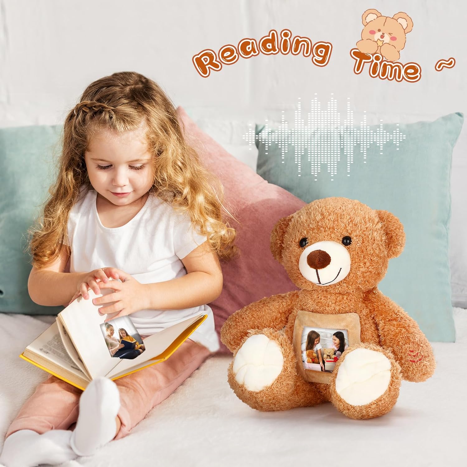 Liliful Bear Stuffed Animal Custom Operation Recorder Bear with Voice Recorder 12 Inch Remembrance Animal Personalized Plush Toy with Photo Frame for Baby Shower Wedding Birthday Gifts(Light Brown) - Image 5