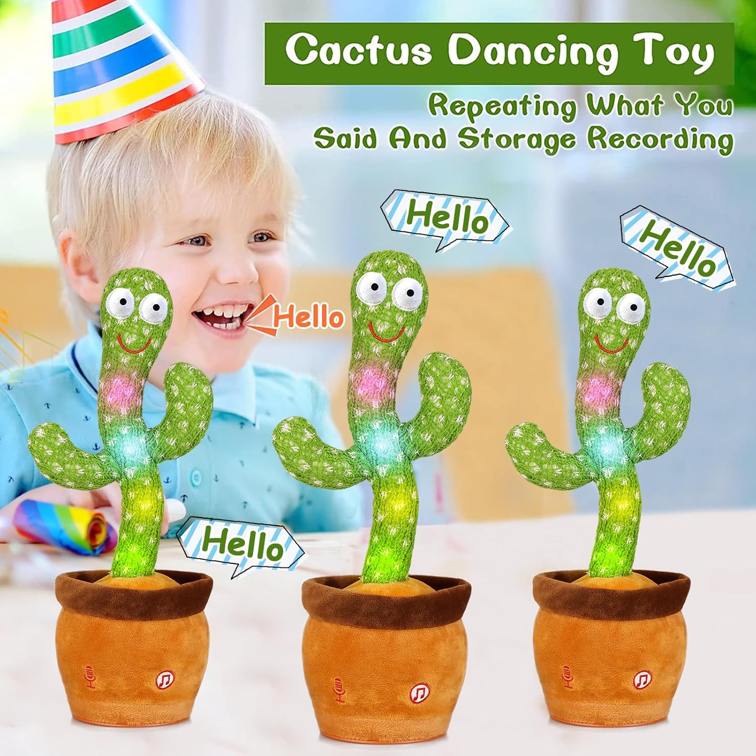 Emoin Talking Cactus Toy, Interactive Toys Dancing Cactus Toy Mimicking Repeating What You Say, Toddler Infant Baby Toys Gifts for 6 7 8 9 10 Month Old Baby Toys for 1 2 3 Year Old Boy Girl - Image 4