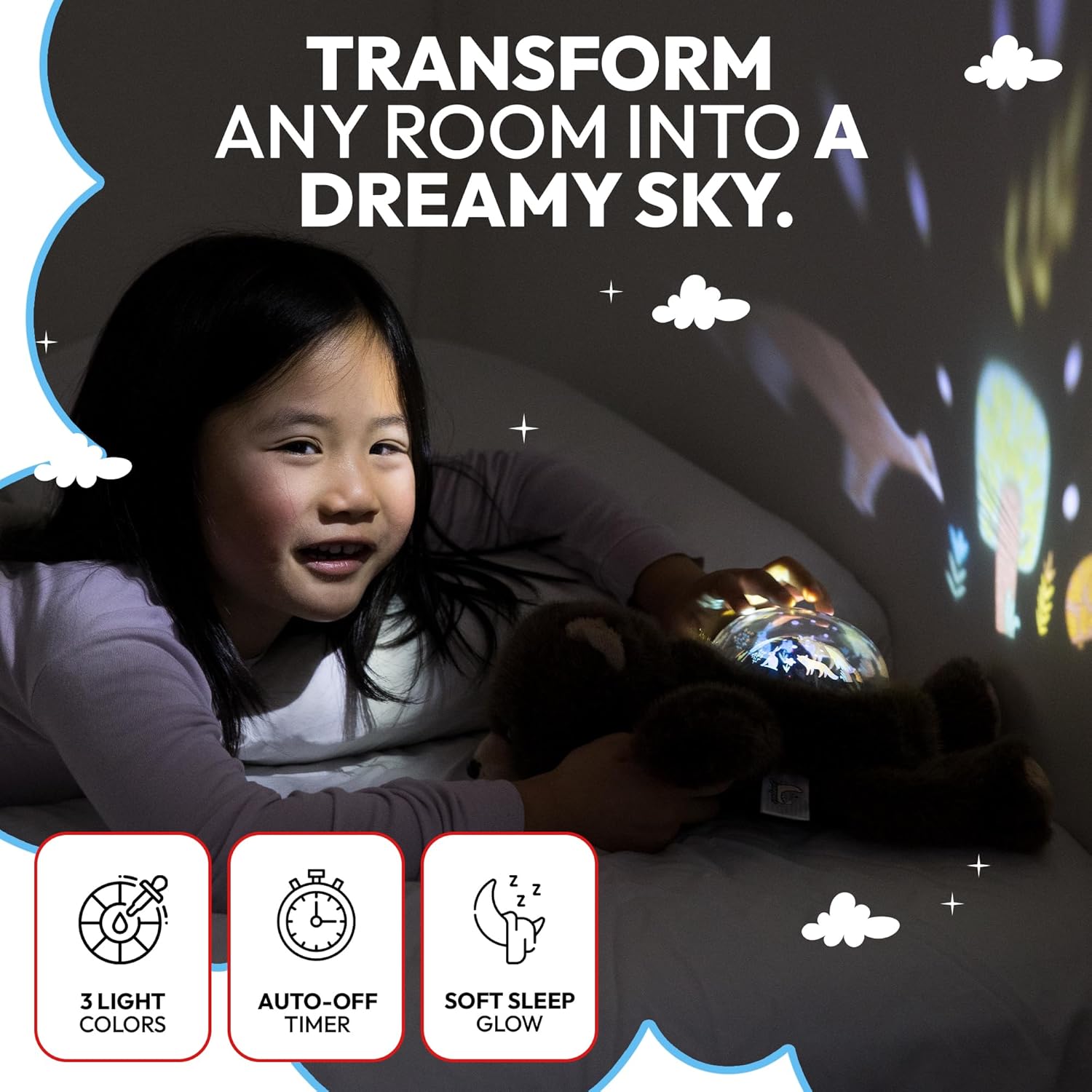 Sound Sleepers Bear – Stuffed Animal Night Light & Baby Night Light Projector with Soothing Music | Plush Toddler Night Light Projector, Sound Machine & Nursery Star Projector - Image 2