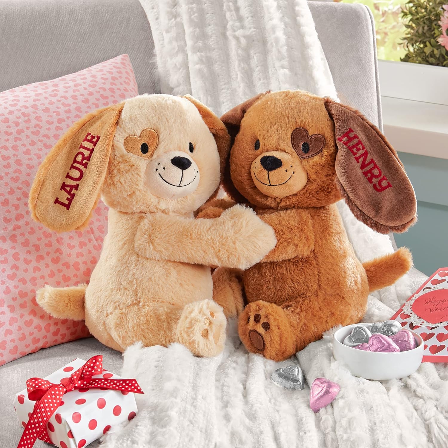 Let's Make Memories Personalized Hugging Plush Puppies - Valentines Day - for Couples or Kids - for Him - for Her - Amor - Te Amo - Puppy Love - Dog Stuffed Animal - Image 3