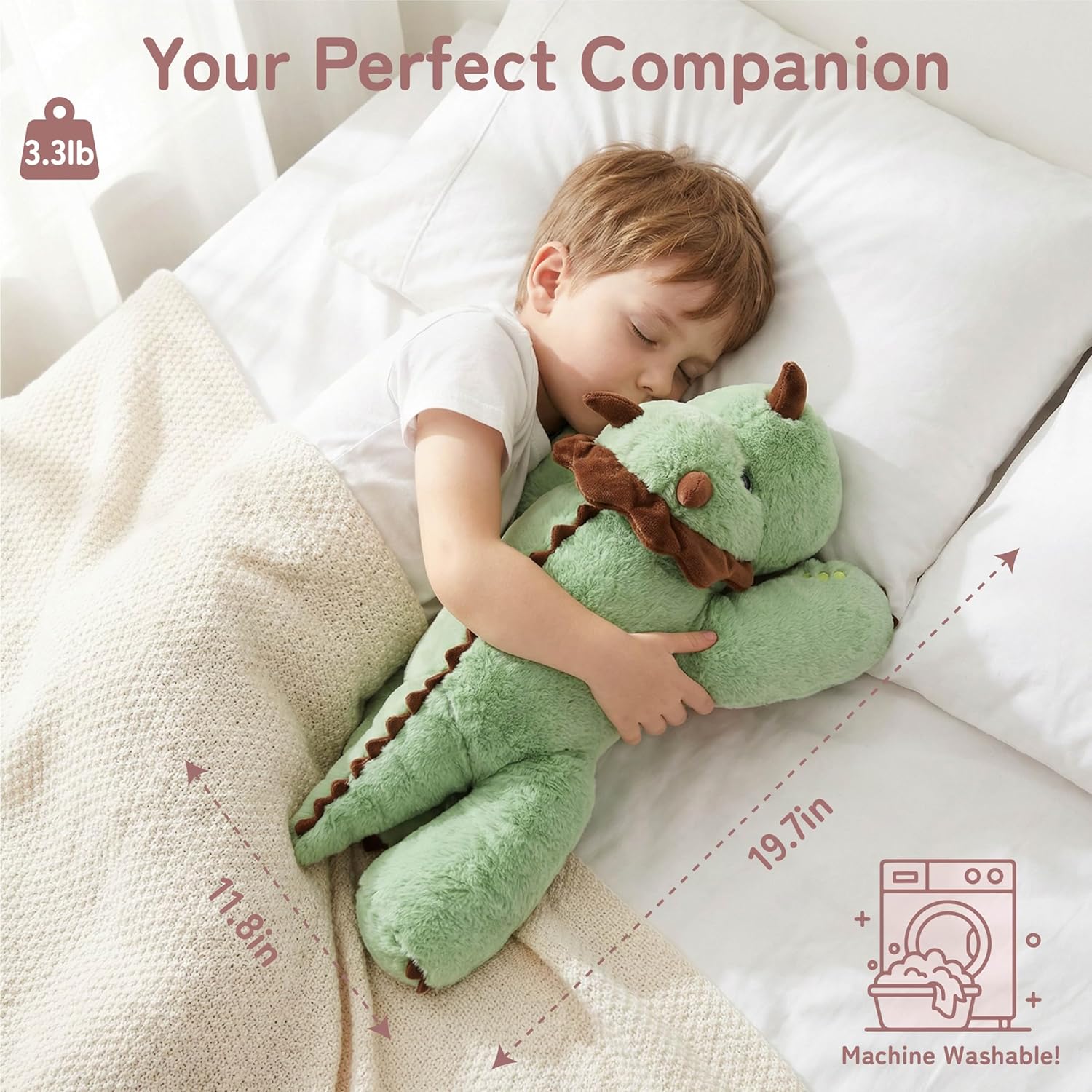 Niuniu Daddy Weighted Dinosaur Stuffed Animal for Kids & Adults, 22 Inch 3.3lb Large Plush Toy with Soft Fur, Weighted Plushies Pillow for Sensory Calm, Huggable Gift for Everyday Comfort - Image 6