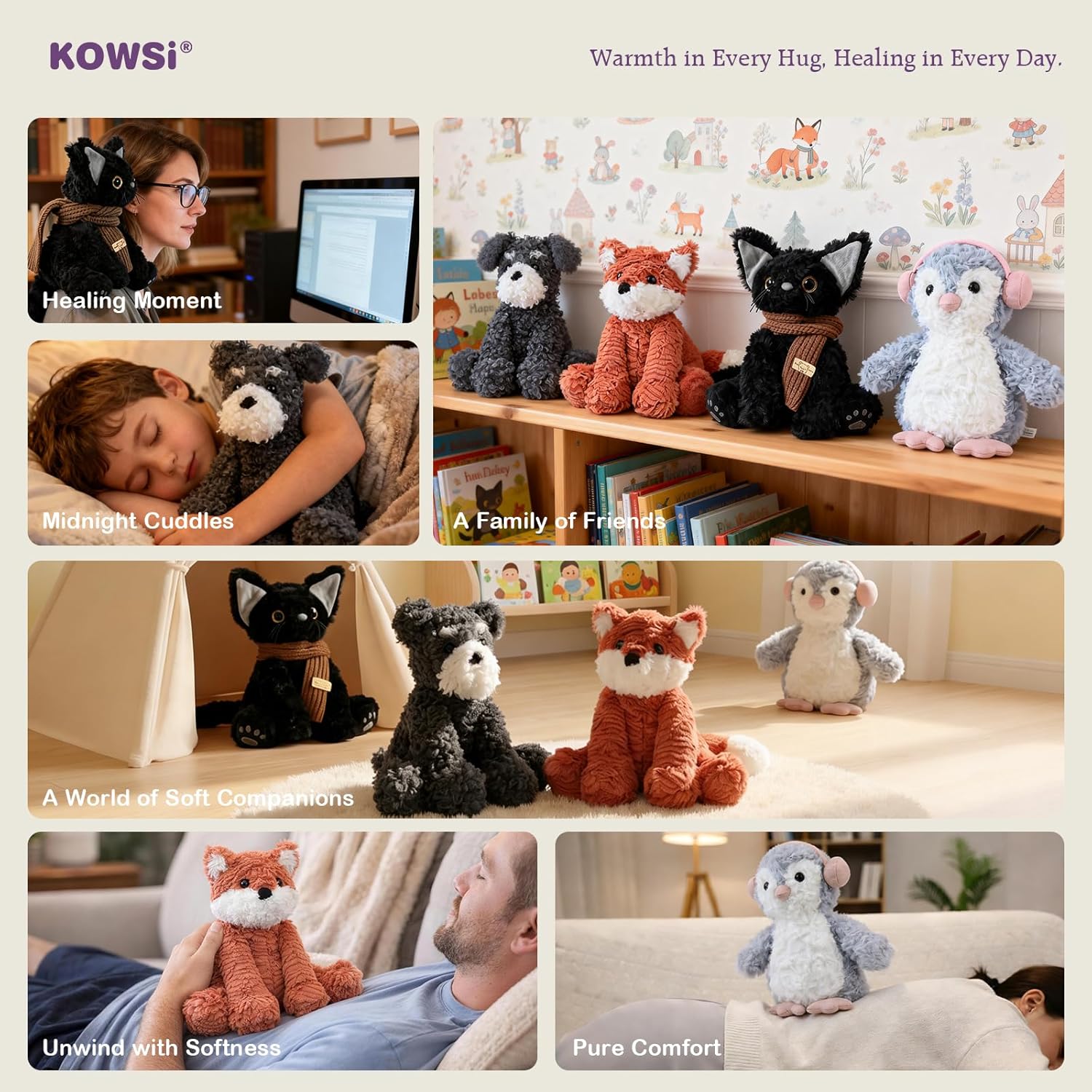 KOWSI® Microwavable Heating Pad Black Cat Plush - Weighted Stuffed Animal Toy with Tourmaline Beads & Lavender - 1 lb for Long Lasting Cozy Warmth & Relaxation - Includes Gift Box & Greeting Card - Image 7