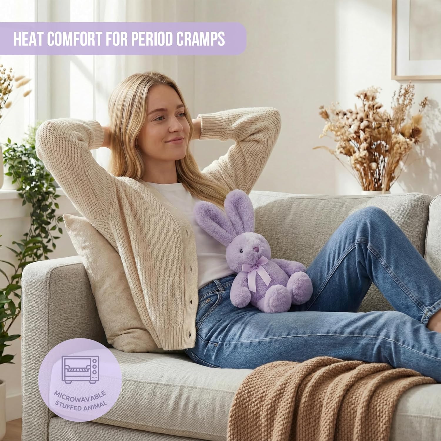 Microwaveable Lavender Bunny Plush, Heated & Lightly Weighted Stuffed Animal Plush Toy, Faux Rabbit Fur, Scented Buddy for Soothing Relaxation, Hand Warmer Gift for Adults 18+, Purple 7 Inch - Image 3