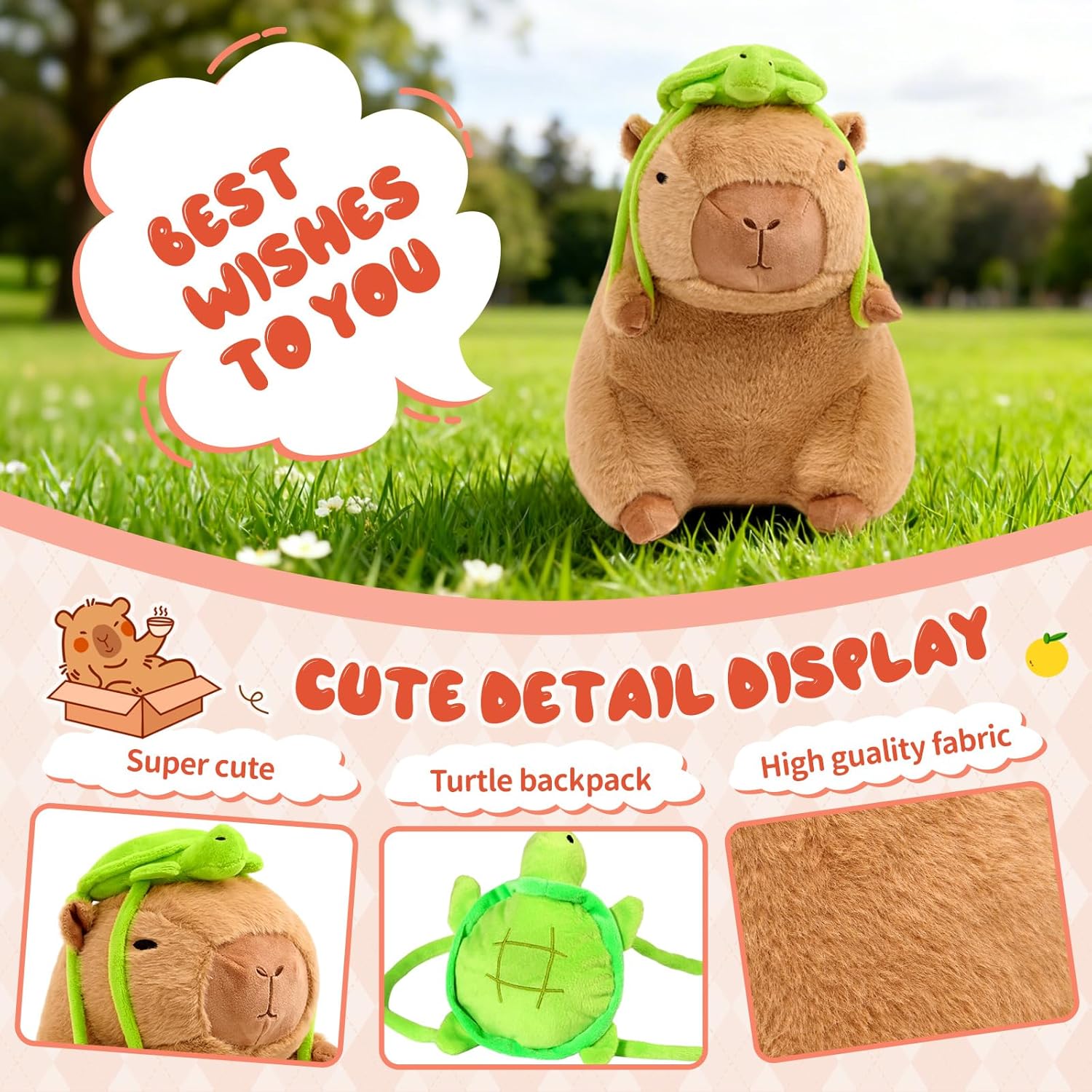 9 inch Capybara Plush,Capybara Stuffed Animals with Turtle Backpack Capibaras Peluches Perfect Plush Gift for Kids Adults (9 Inch) - Image 3