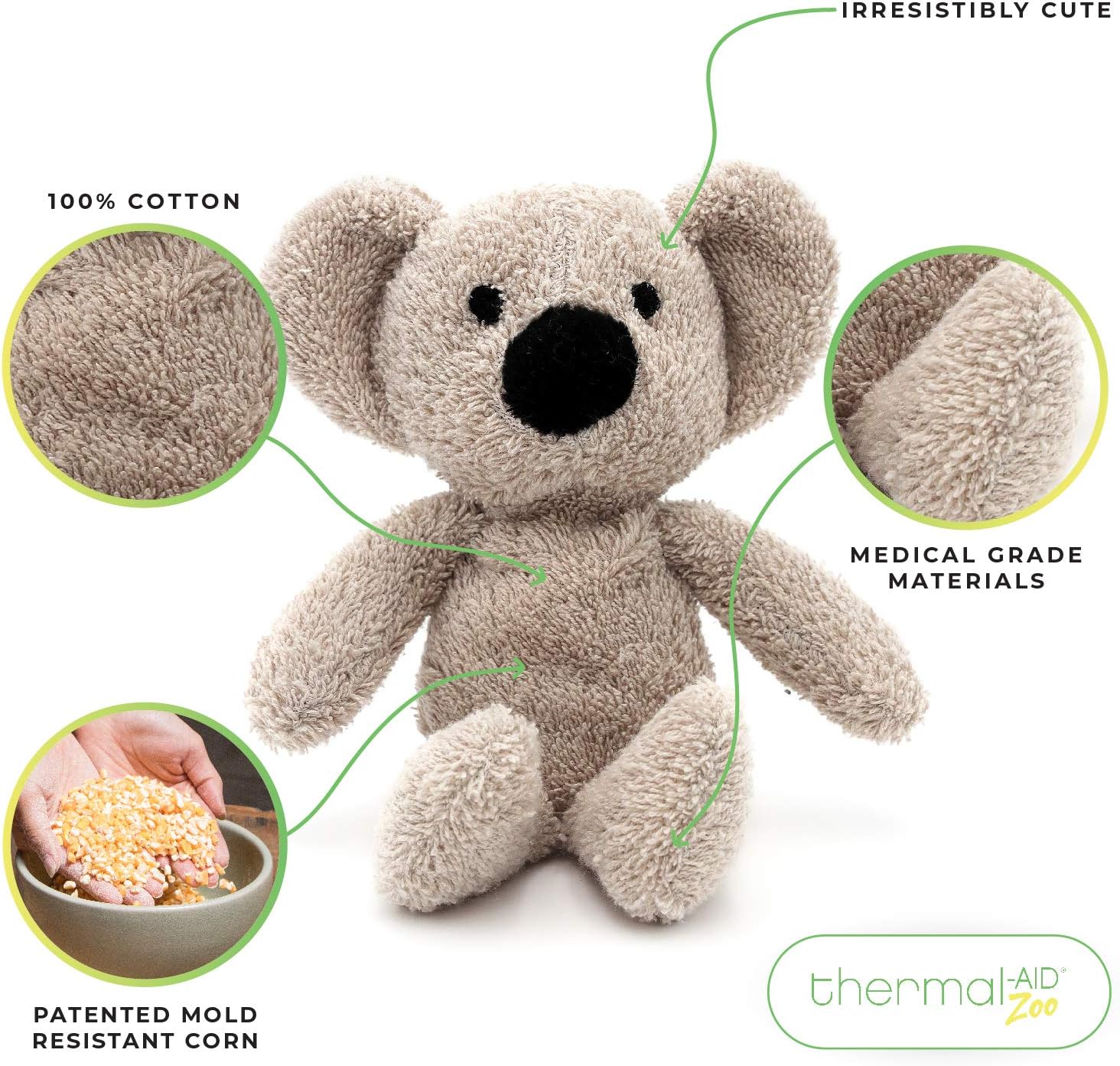 Thermal-Aid Zoo Mini — (Ollie the Koala) — Mold-Resistant, Washable Hot & Cold Pack for Kids — Heating and Cooling Pad with Natural Corn Filling — Reusable Plush Toy - Image 2