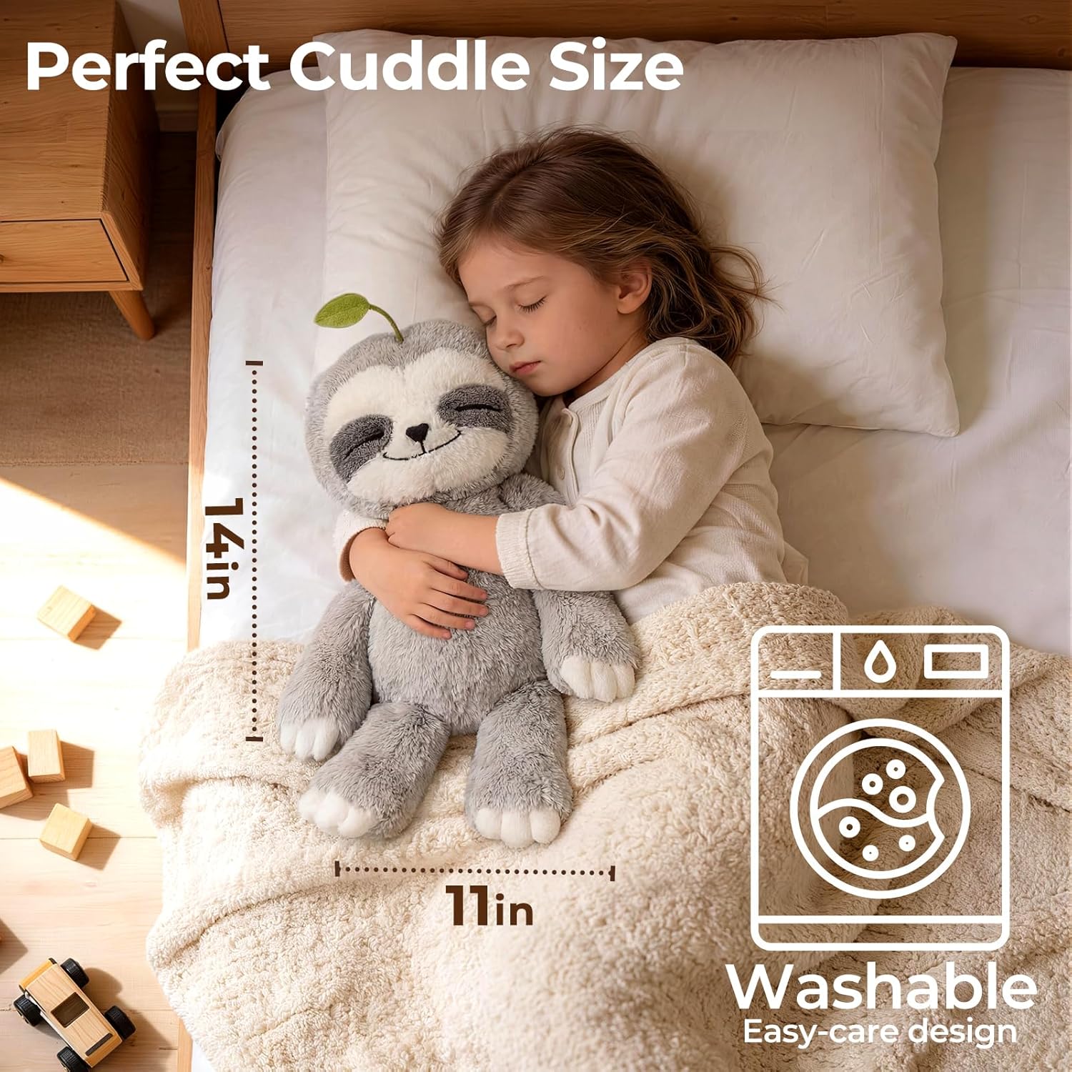 Mewaii 4 Lbs Weighted Stuffed Animals with Heating Pad- Heavy Belly & Limbs, 15" Sloth Heated Plush for a Realistic Hug, Super Soft Fluffy Plush Toy for Kids - Image 6