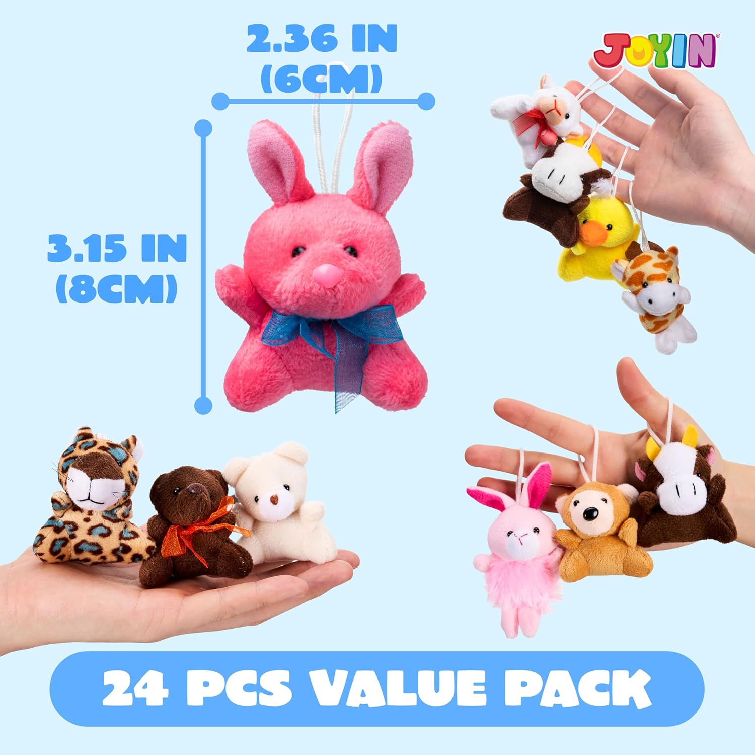 JOYIN 24 Pack Mini Animal Plush Toy Assortment (24 Units 3" Each), Animals Keychain Decoration for Kids, Small Stuffed Animal Bulk for Kids, Carnival Prizes, School Gifts, Party Favor Goodie Bags - Image 3