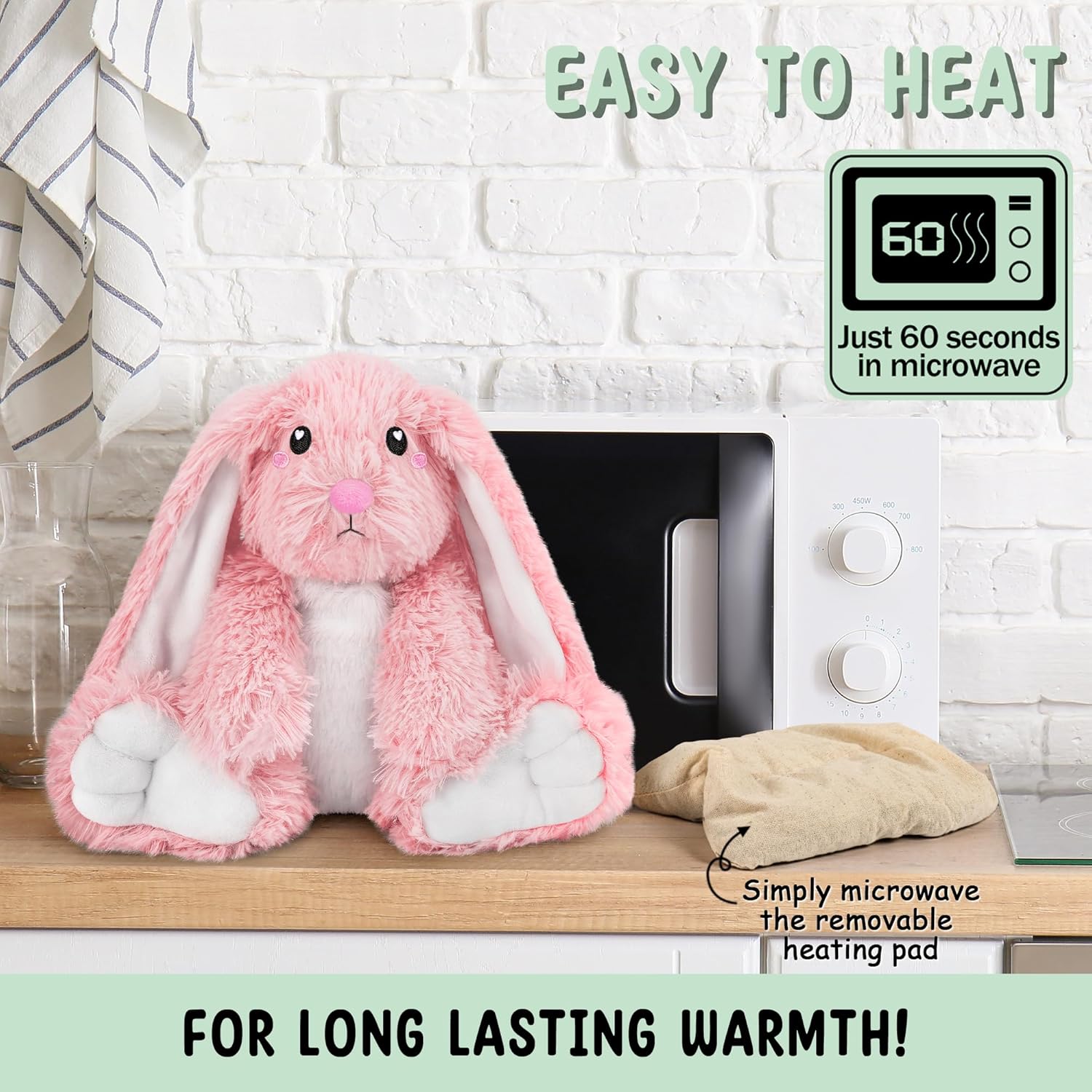 Bunny Microwavable Stuffed Animal – 1.5 lb Unscented Heating Pad Plush, Soft Cozy Bunny Toy for Relaxation and Comfort, Gift for Women, Girls, Adults & Kids by Happy Fuel, Pink - Image 6