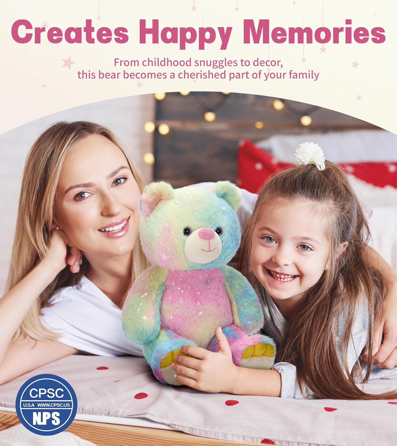 Tezituor Rainbow Teddy Bear Stuffed Animal,13.78in Cute Bear Plush Toys, Cozy Bears Plushies,Stuffies for Girlfriend, Kids Valentine’s Day,Christmas,Birthday Gifts,Huggable Medium Size(Rainbow) - Image 6