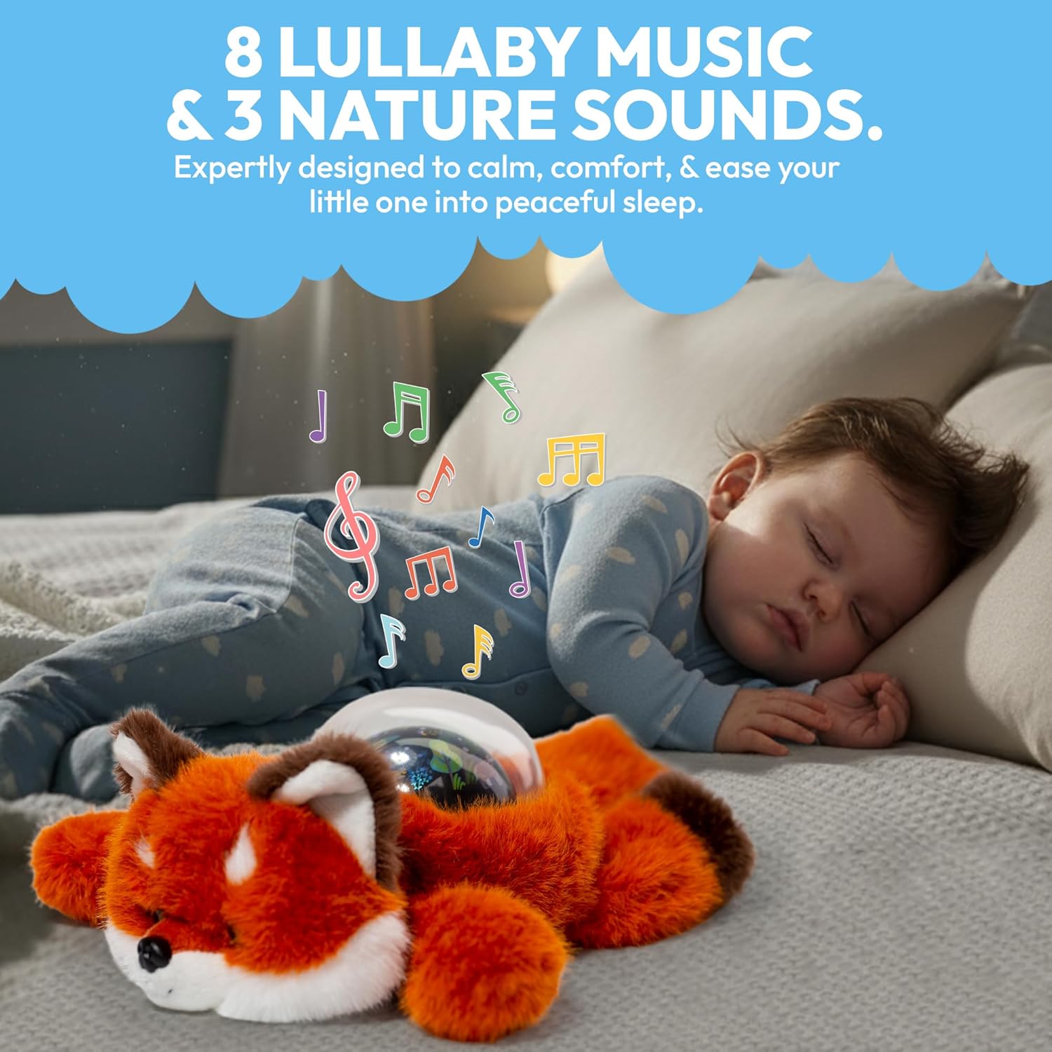 Sound Sleepers Fox – Stuffed Animal Night Light & Baby Night Light Projector with Soothing Music | Plush Toddler Night Light Projector, Sound Machine & Nursery Star Projector - Image 3