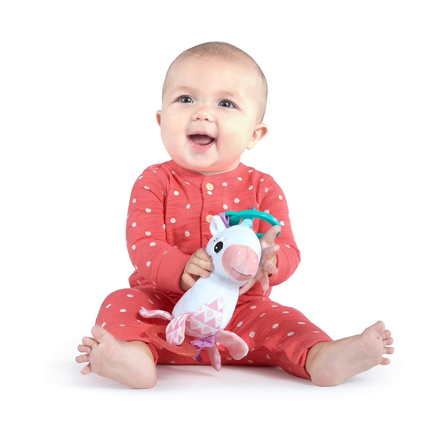 Bright Starts Unicorn Sparkle & Shine Plush Take-Along Stroller or Carrier Toy, Ages 0 Month+, Pink - Image 2