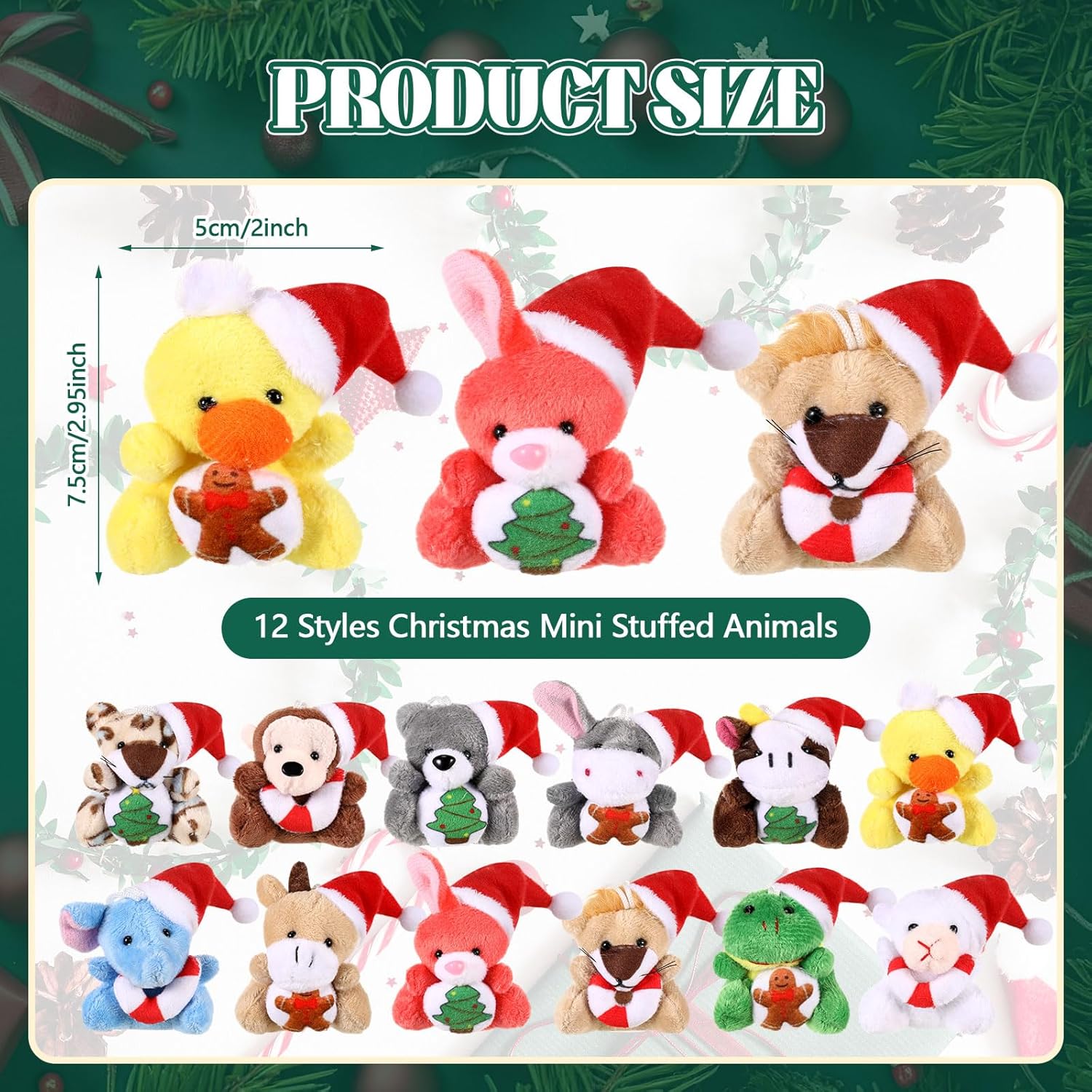 Blueweenly 24 Pcs Mini Christmas Stuffed Animal Plush Keychain Decorations Xmas Small Plush Animal Toys with Santa Hat Christmas Tree Plush Ornaments for Award Party Favors Gifts Decor - Image 5