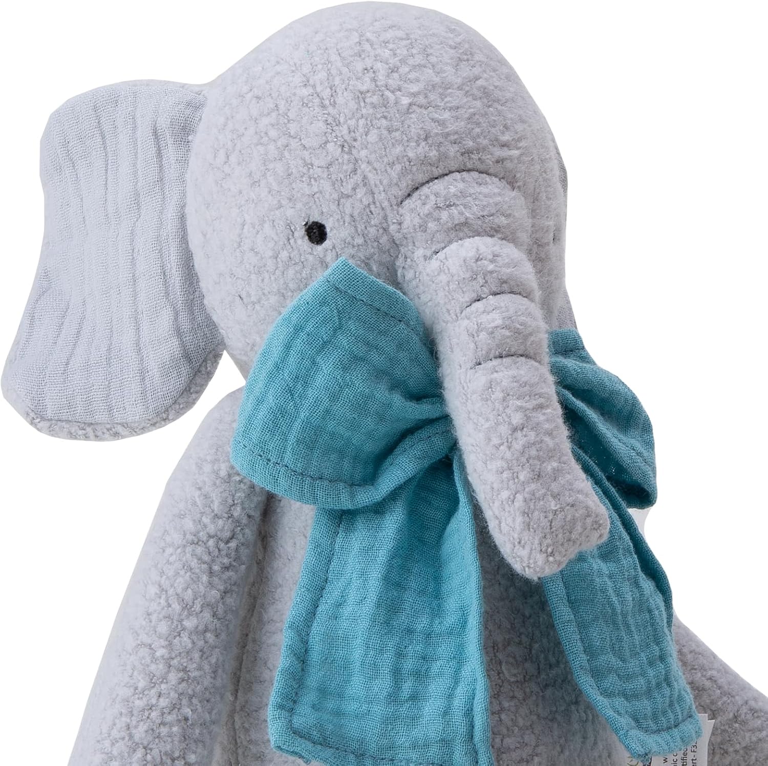 Stuffed Animal Organic Cotton Baby Plush Toys, 9” Organic Sitting Elephant with Rattle Soft Cuddly Toy for Boys and Girls - Image 3